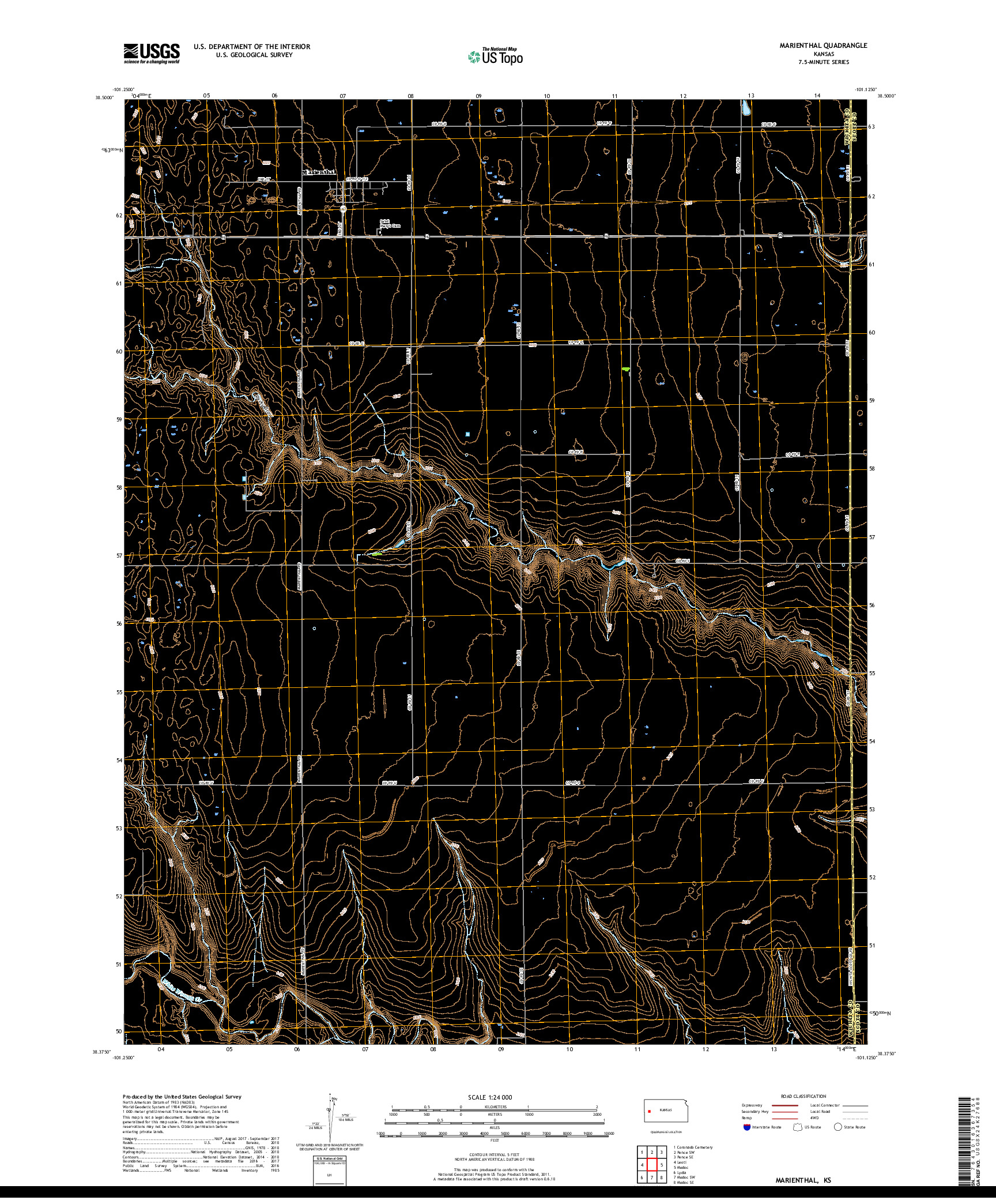 USGS US TOPO 7.5-MINUTE MAP FOR MARIENTHAL, KS 2018