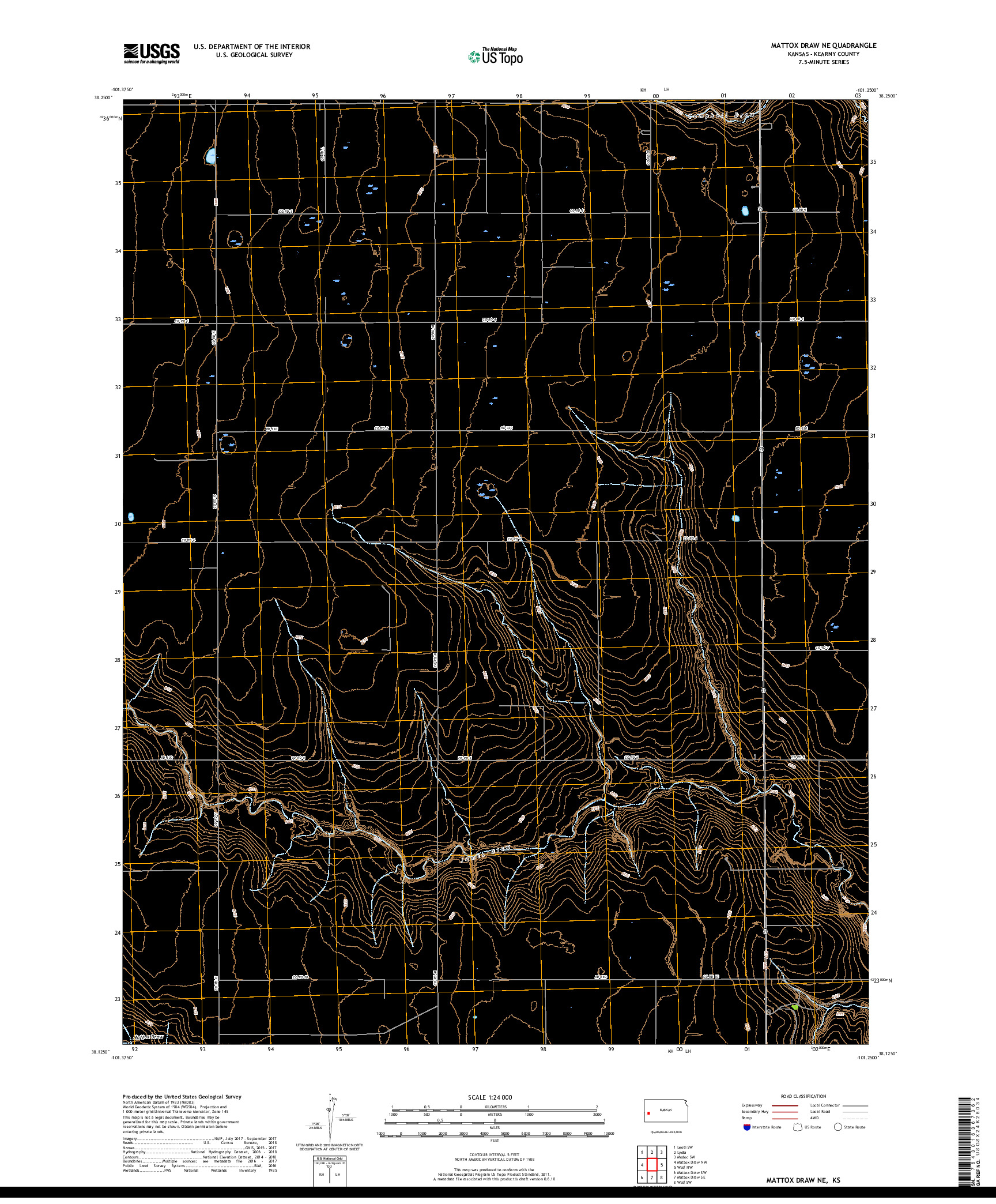 USGS US TOPO 7.5-MINUTE MAP FOR MATTOX DRAW NE, KS 2018