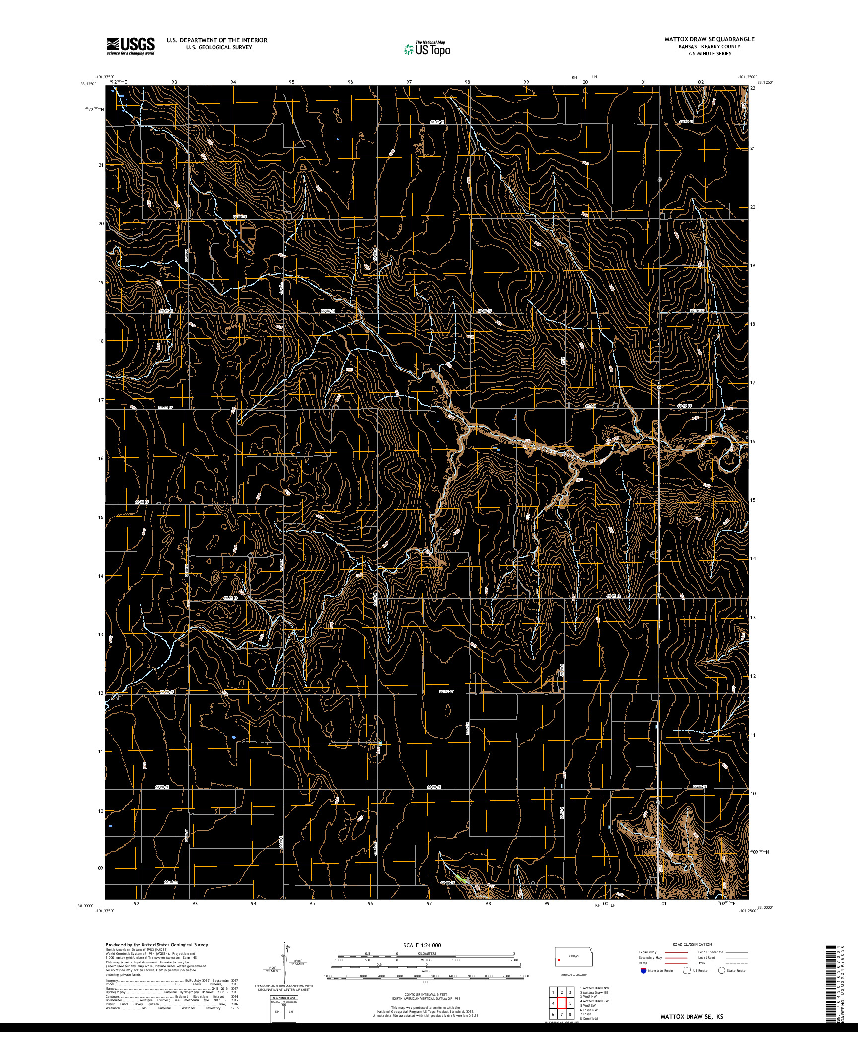 USGS US TOPO 7.5-MINUTE MAP FOR MATTOX DRAW SE, KS 2018
