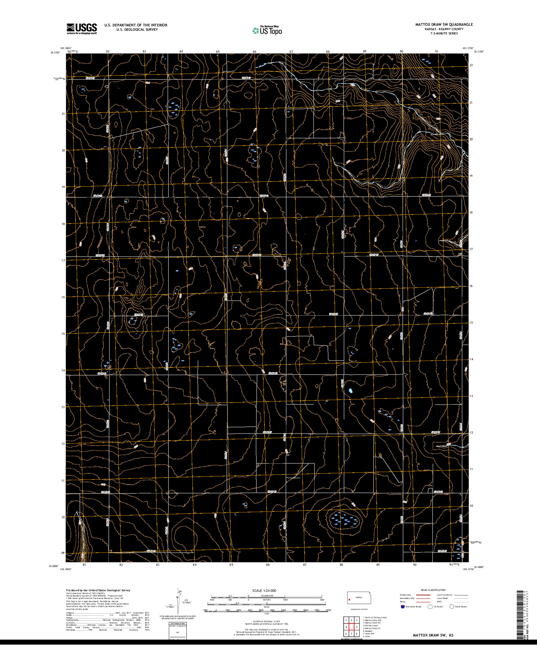 USGS US TOPO 7.5-MINUTE MAP FOR MATTOX DRAW SW, KS 2018