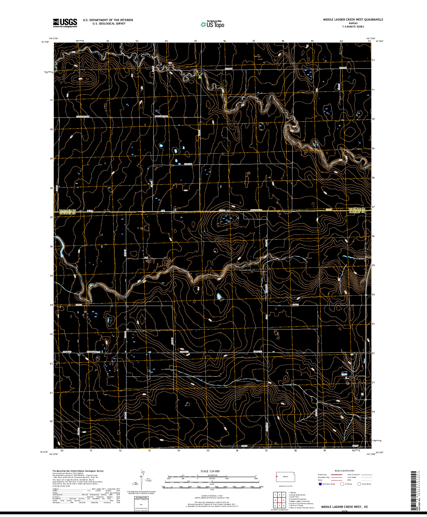 USGS US TOPO 7.5-MINUTE MAP FOR MIDDLE LADDER CREEK WEST, KS 2018