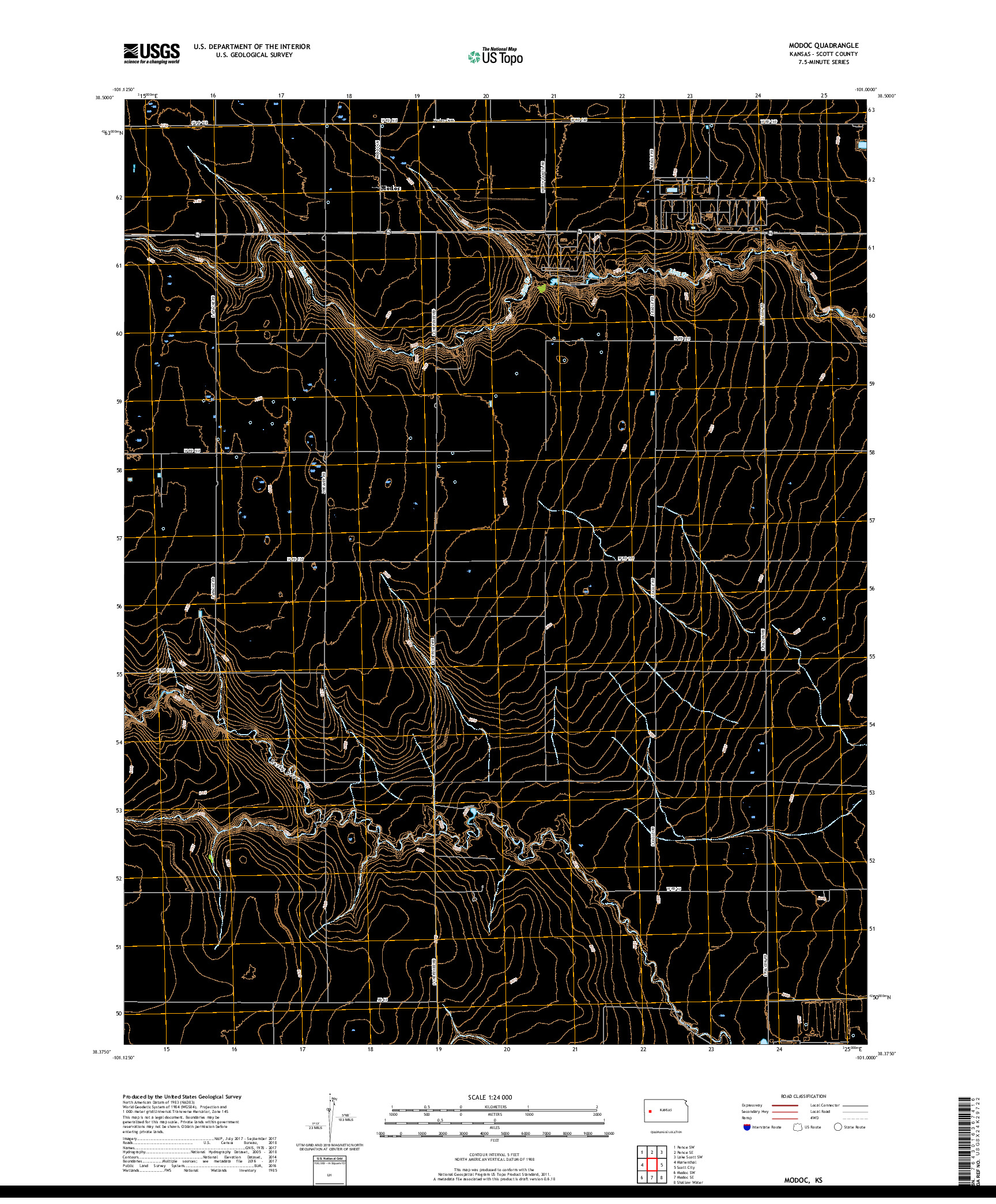 USGS US TOPO 7.5-MINUTE MAP FOR MODOC, KS 2018