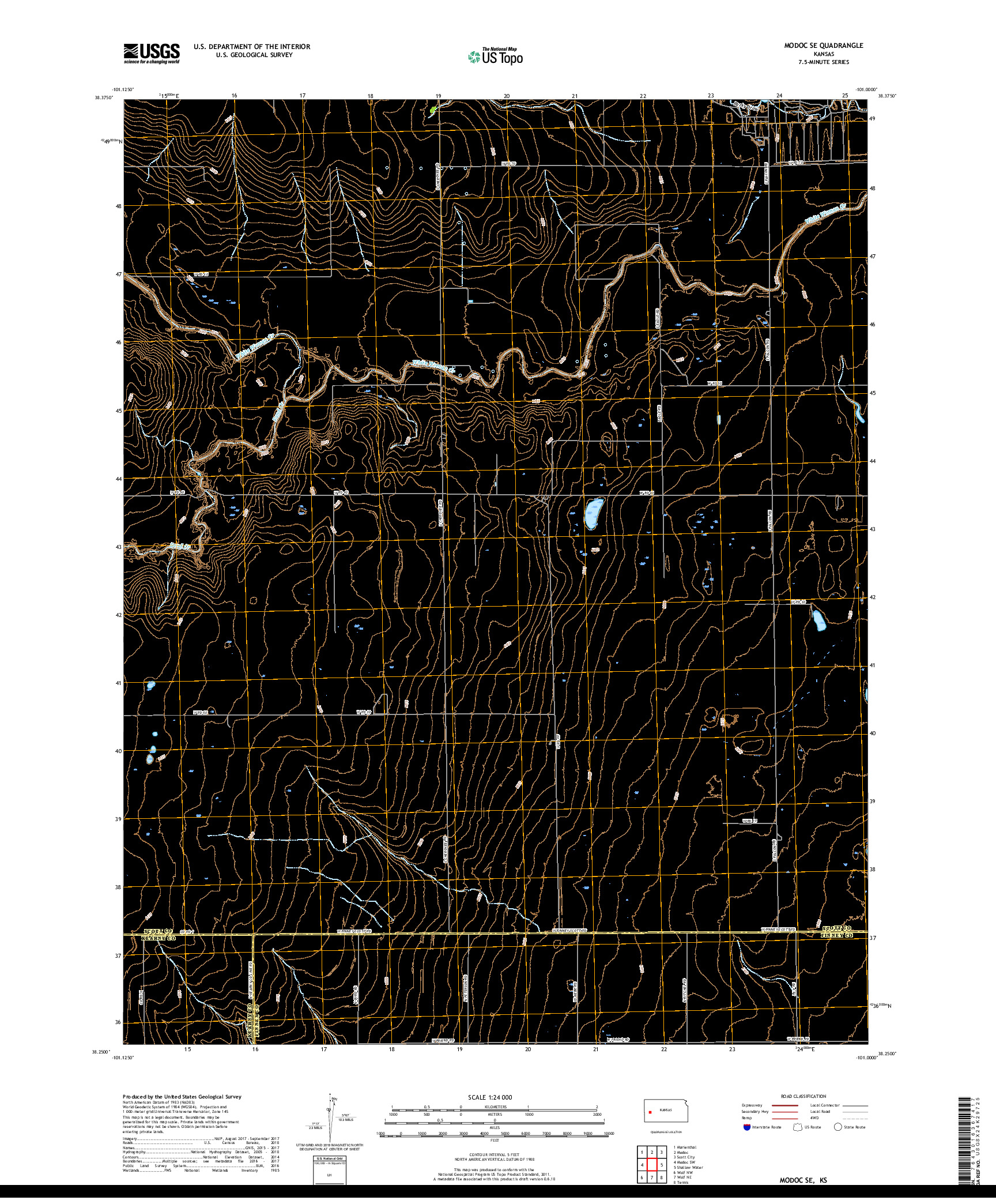 USGS US TOPO 7.5-MINUTE MAP FOR MODOC SE, KS 2018
