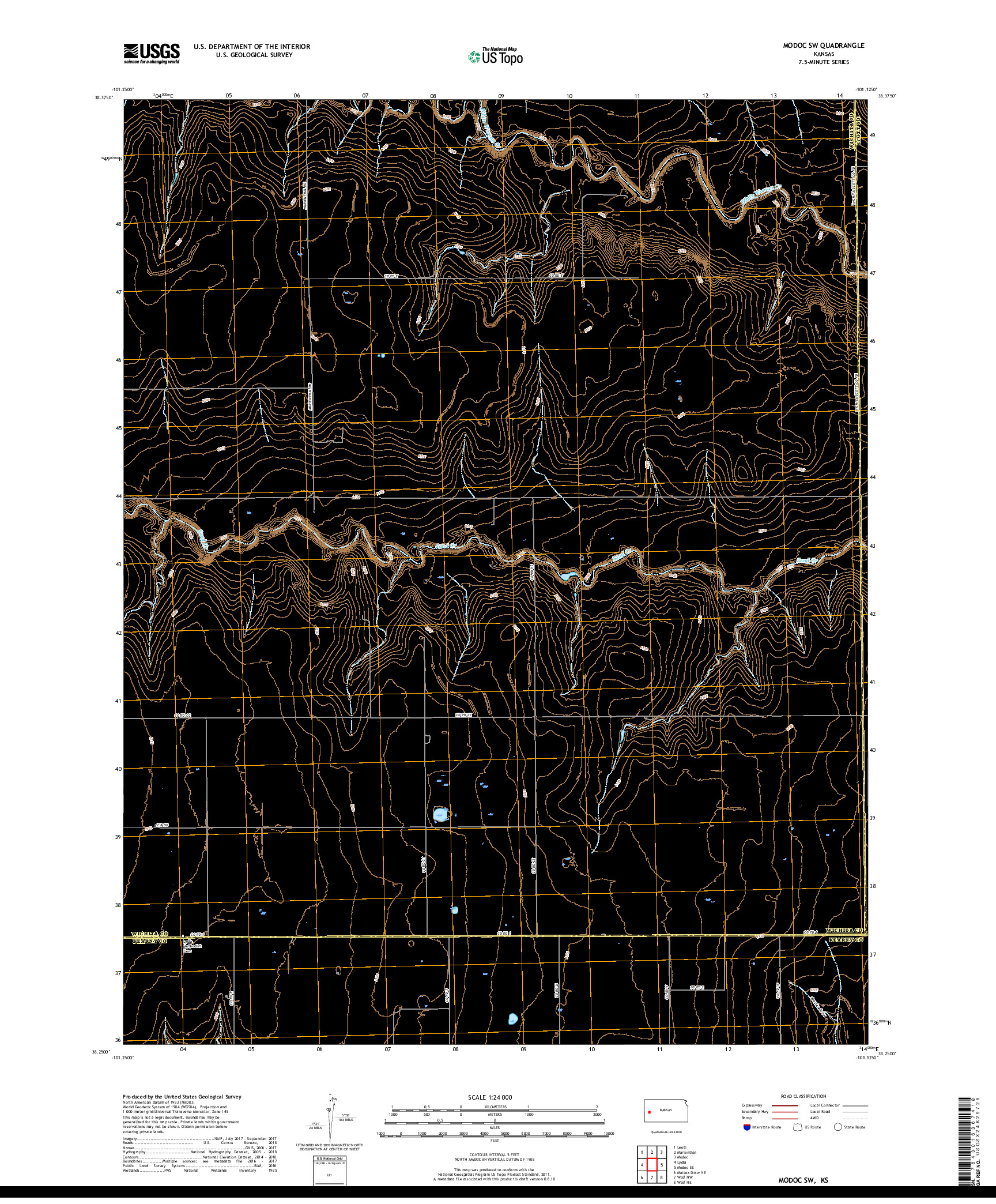 USGS US TOPO 7.5-MINUTE MAP FOR MODOC SW, KS 2018