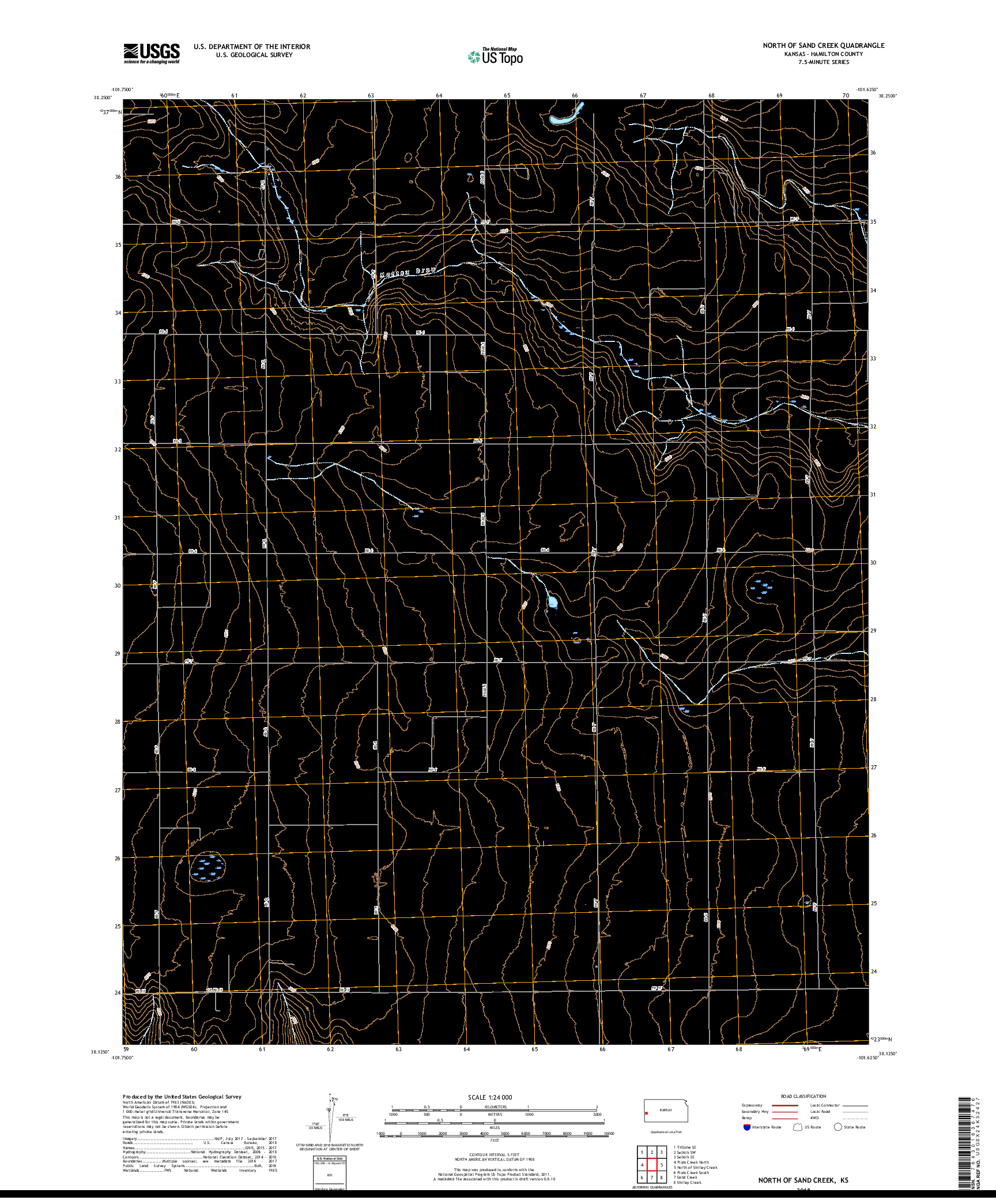 USGS US TOPO 7.5-MINUTE MAP FOR NORTH OF SAND CREEK, KS 2018