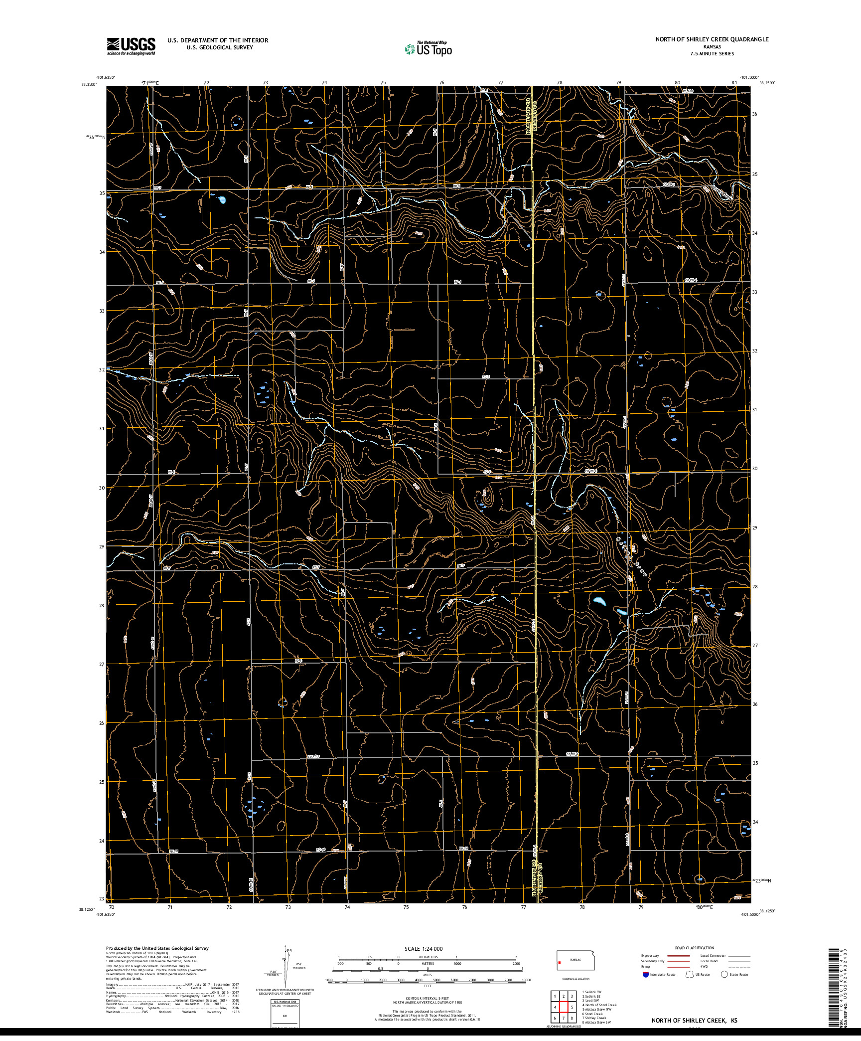 USGS US TOPO 7.5-MINUTE MAP FOR NORTH OF SHIRLEY CREEK, KS 2018