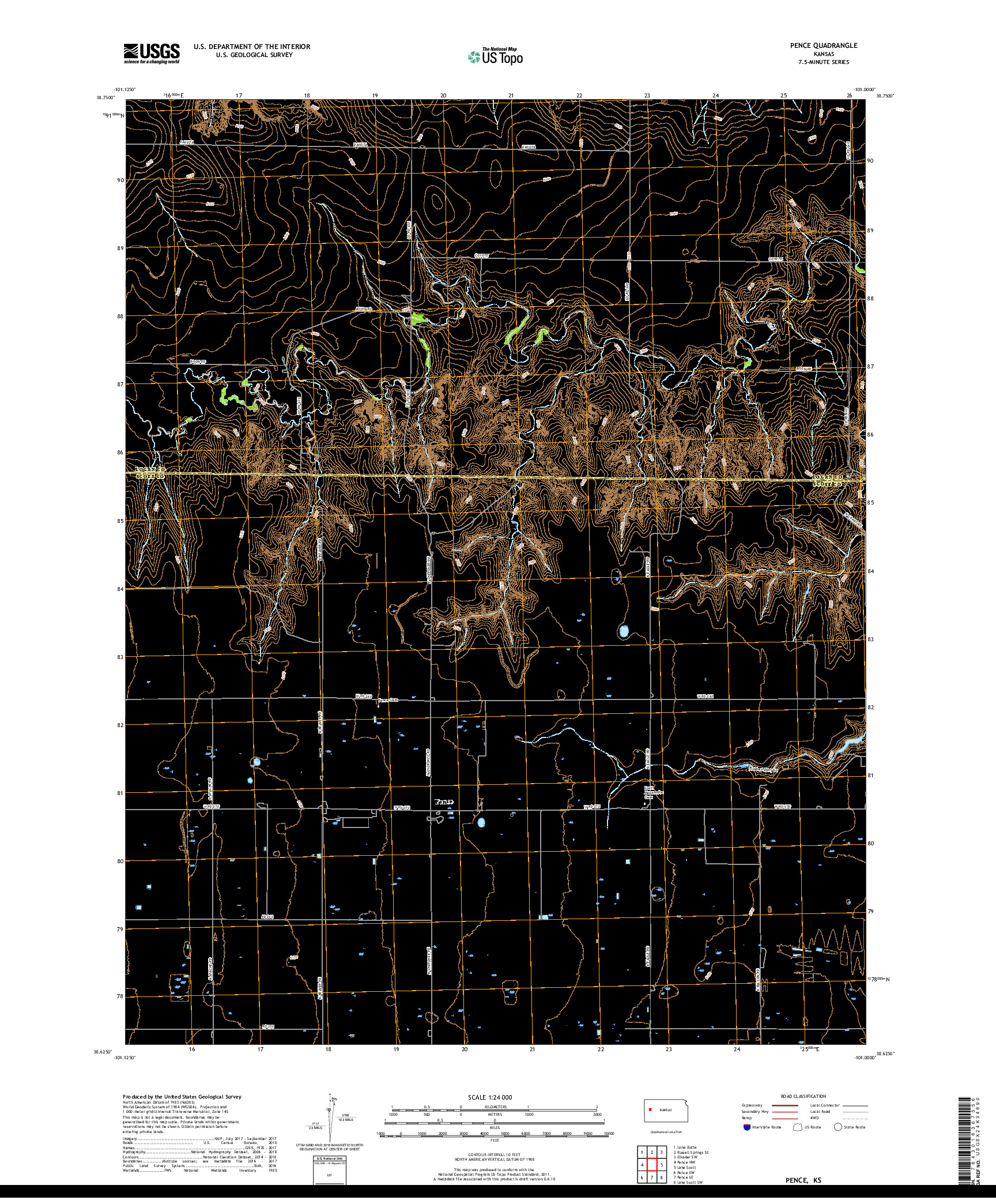 USGS US TOPO 7.5-MINUTE MAP FOR PENCE, KS 2018