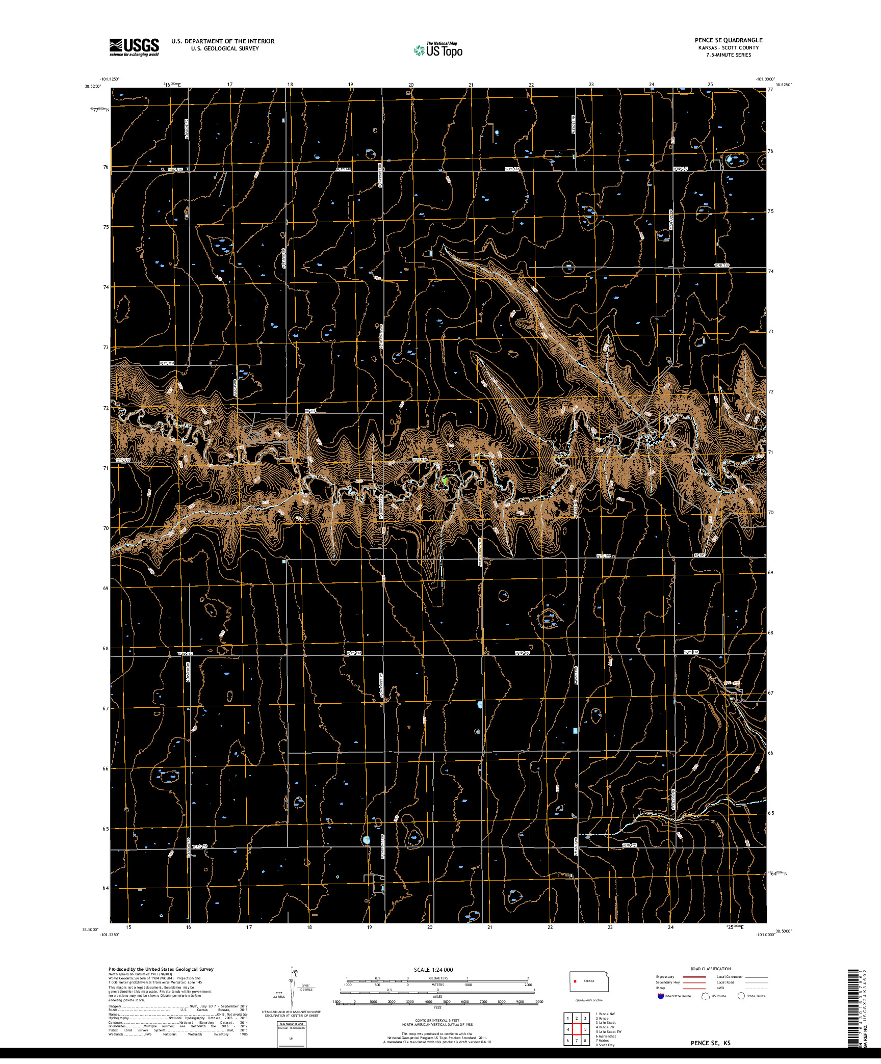 USGS US TOPO 7.5-MINUTE MAP FOR PENCE SE, KS 2018