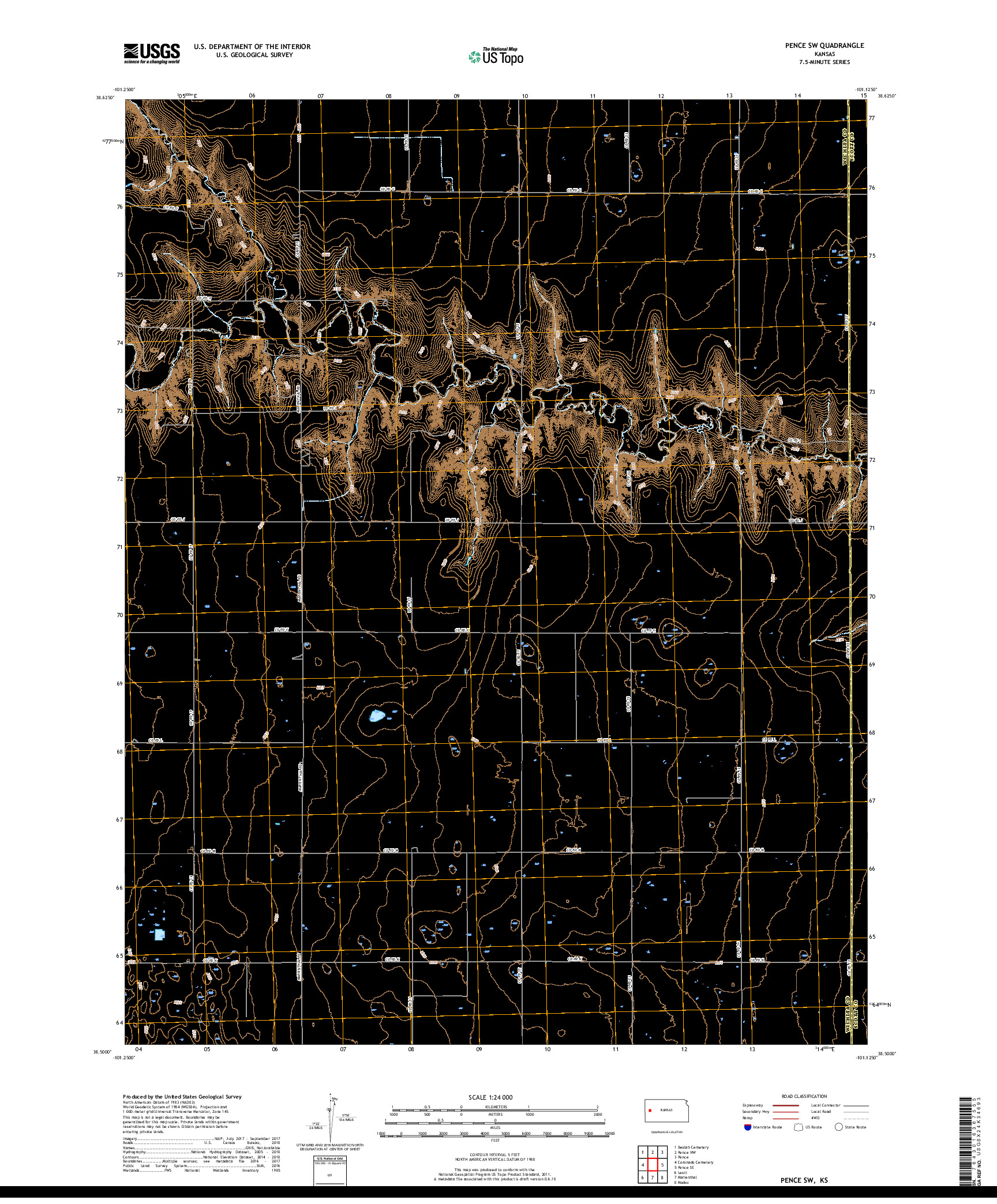 USGS US TOPO 7.5-MINUTE MAP FOR PENCE SW, KS 2018