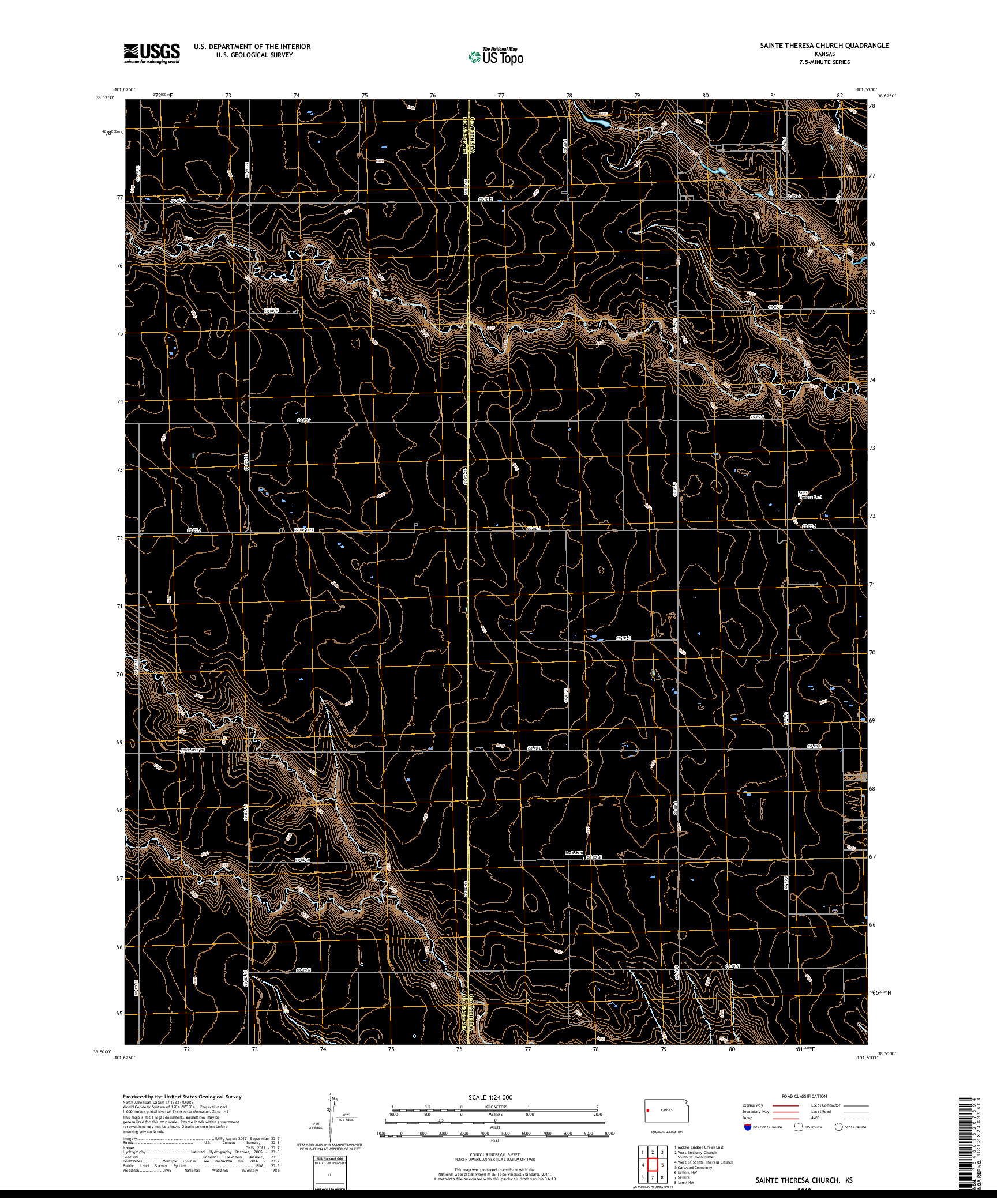 USGS US TOPO 7.5-MINUTE MAP FOR SAINTE THERESA CHURCH, KS 2018