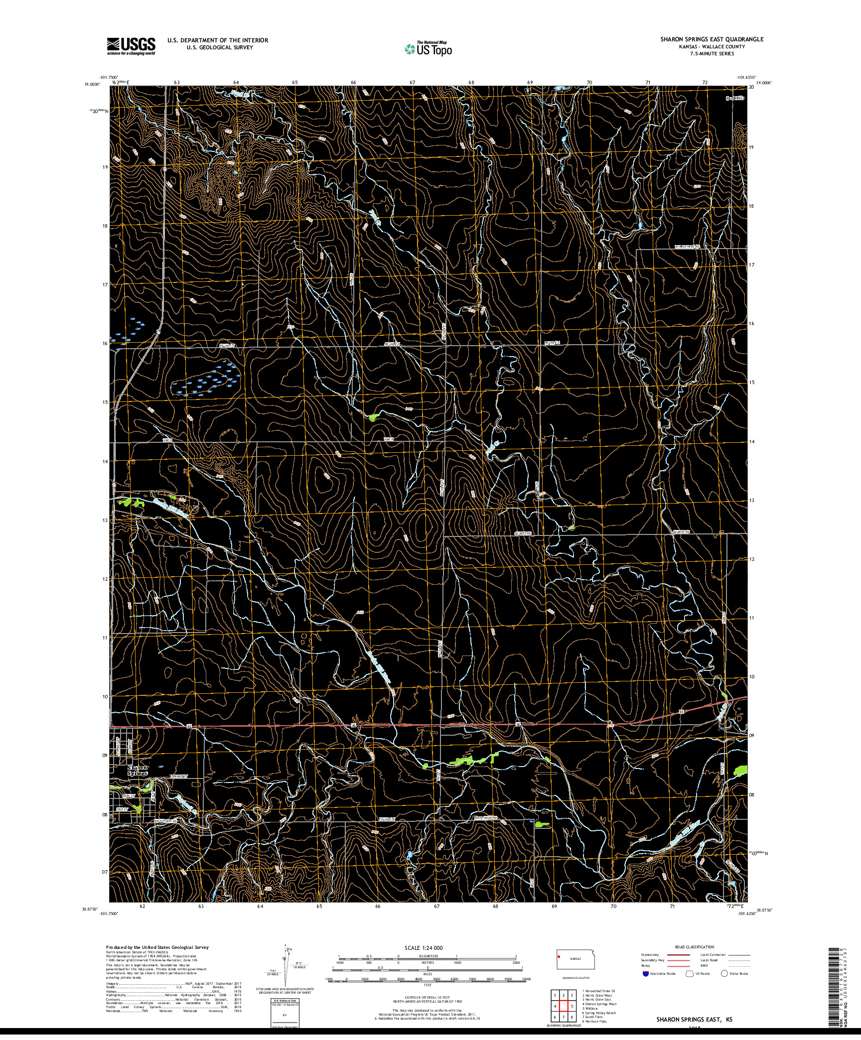 USGS US TOPO 7.5-MINUTE MAP FOR SHARON SPRINGS EAST, KS 2018