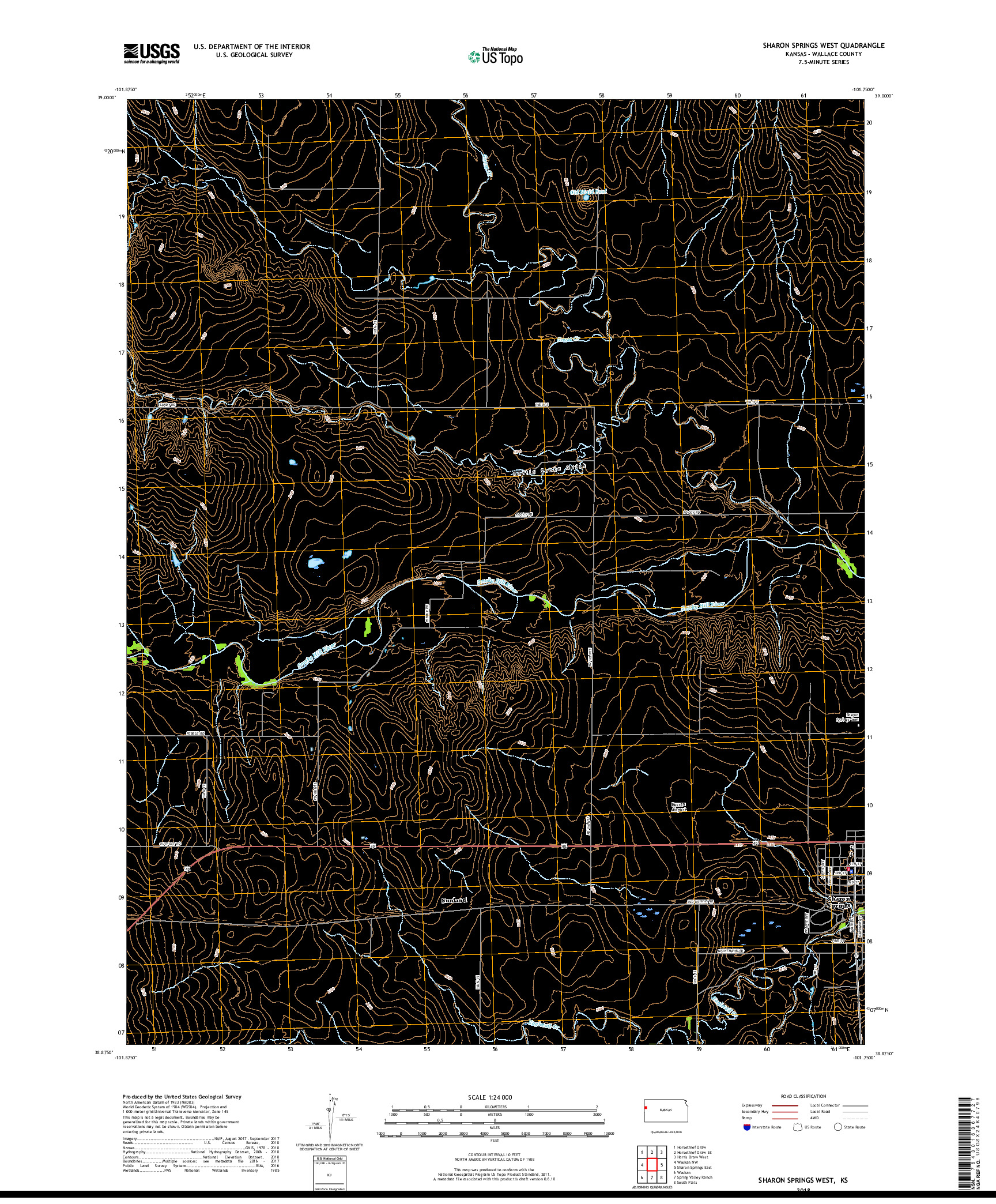 USGS US TOPO 7.5-MINUTE MAP FOR SHARON SPRINGS WEST, KS 2018