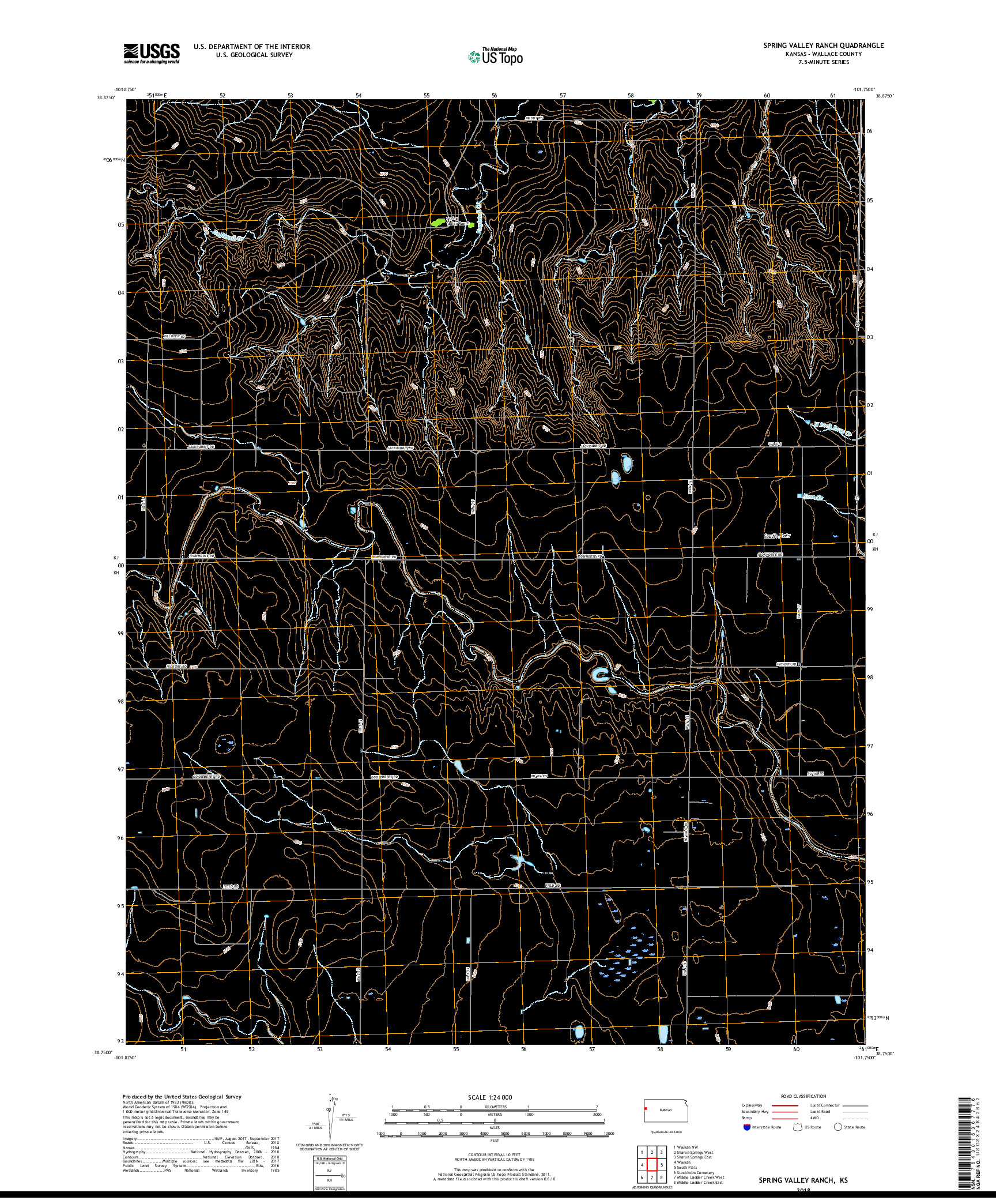 USGS US TOPO 7.5-MINUTE MAP FOR SPRING VALLEY RANCH, KS 2018