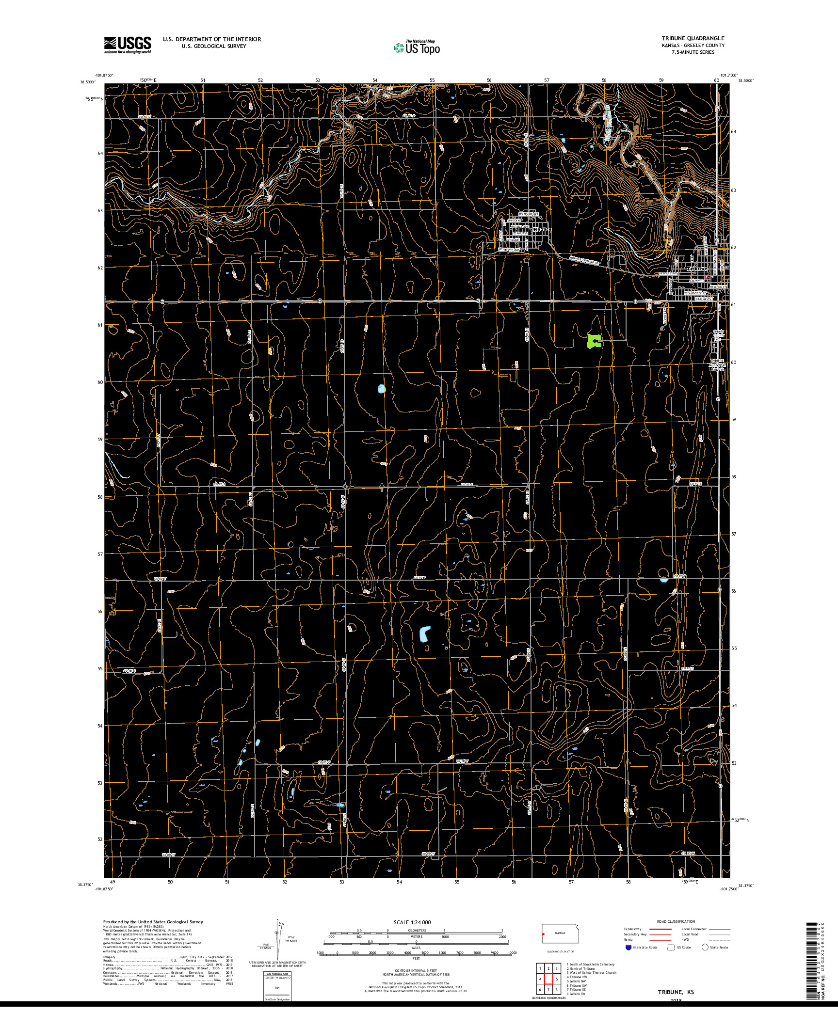 USGS US TOPO 7.5-MINUTE MAP FOR TRIBUNE, KS 2018