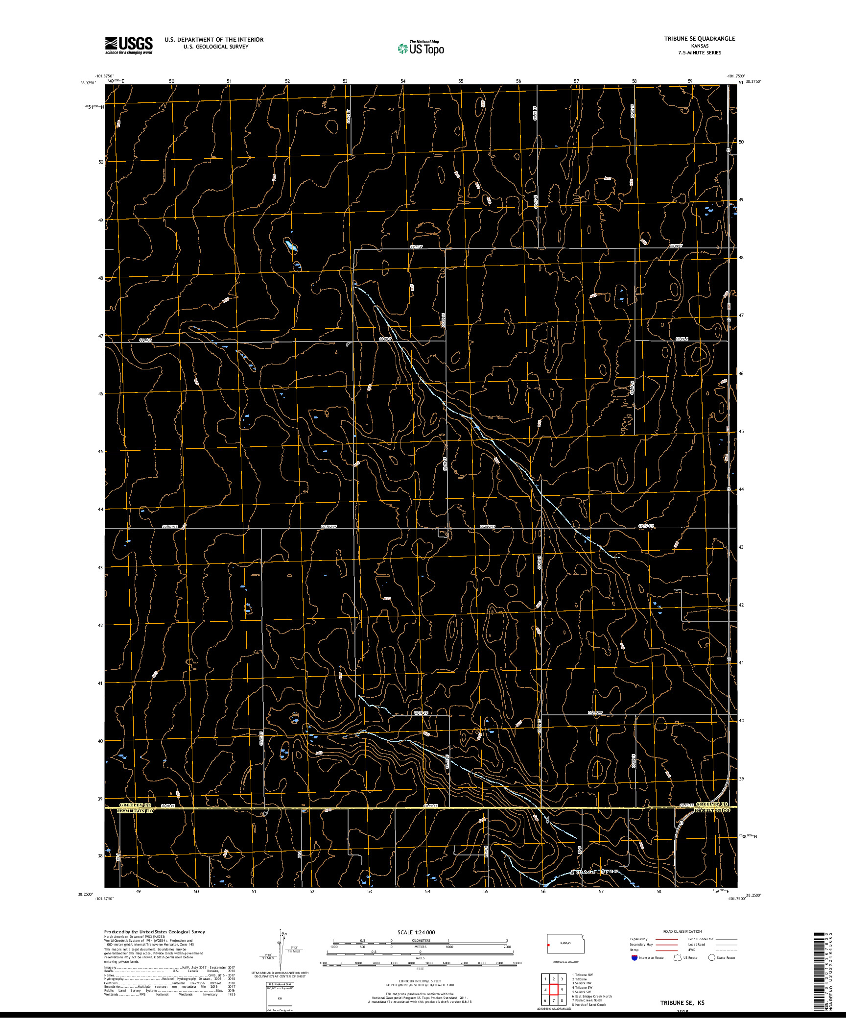 USGS US TOPO 7.5-MINUTE MAP FOR TRIBUNE SE, KS 2018