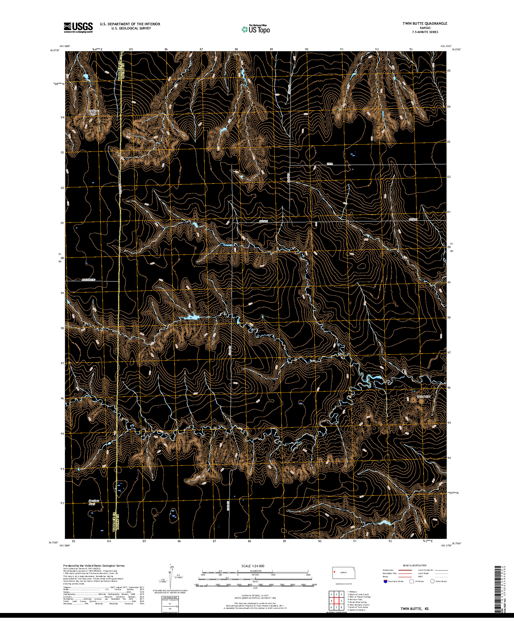 USGS US TOPO 7.5-MINUTE MAP FOR TWIN BUTTE, KS 2018