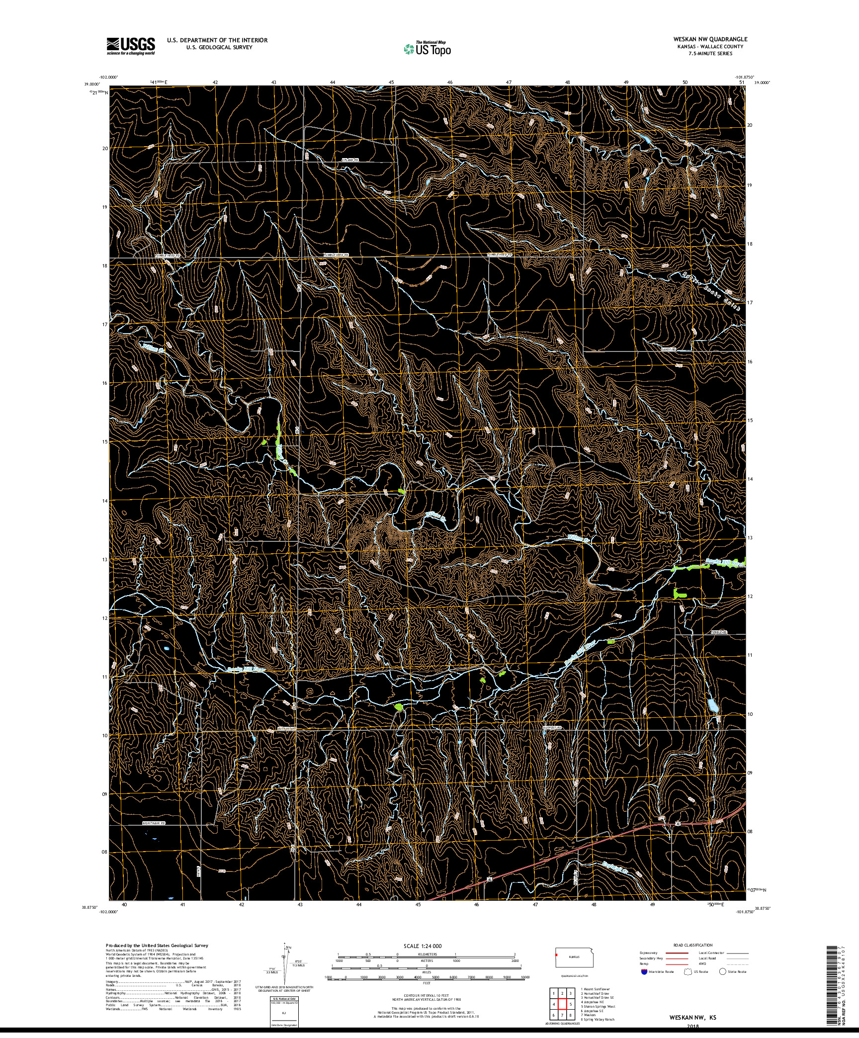USGS US TOPO 7.5-MINUTE MAP FOR WESKAN NW, KS 2018