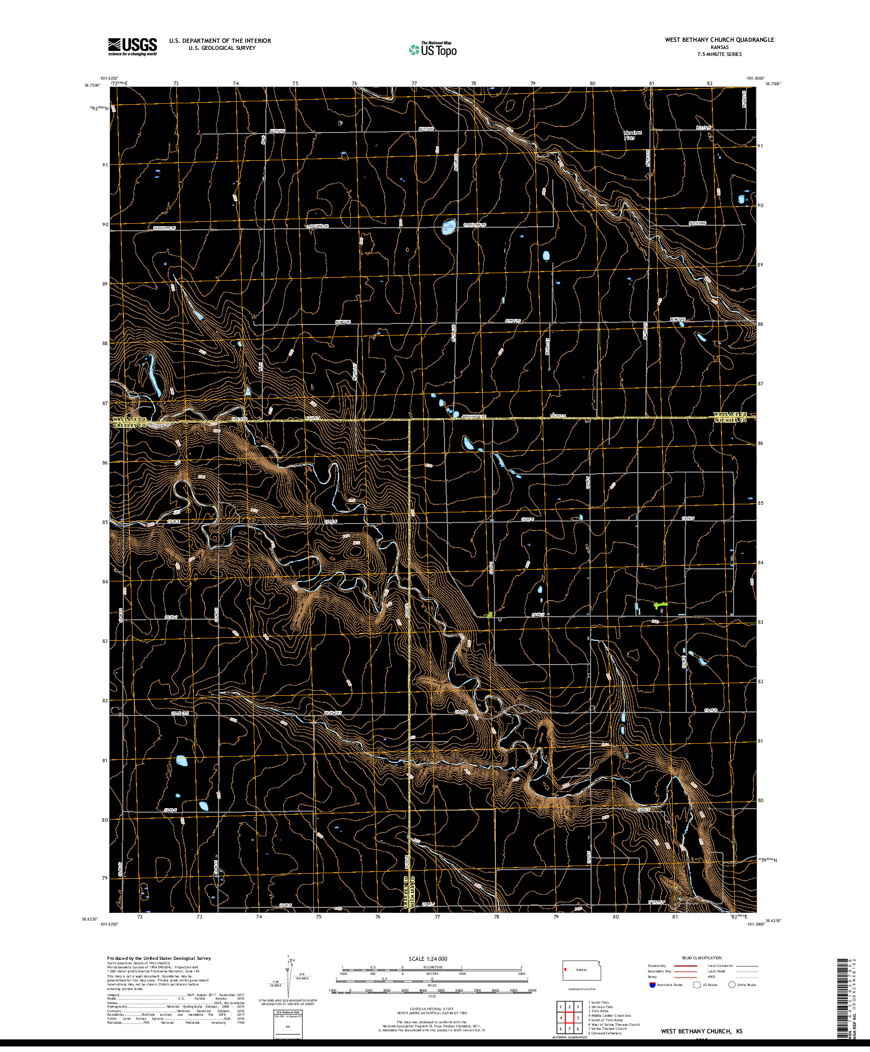 USGS US TOPO 7.5-MINUTE MAP FOR WEST BETHANY CHURCH, KS 2018