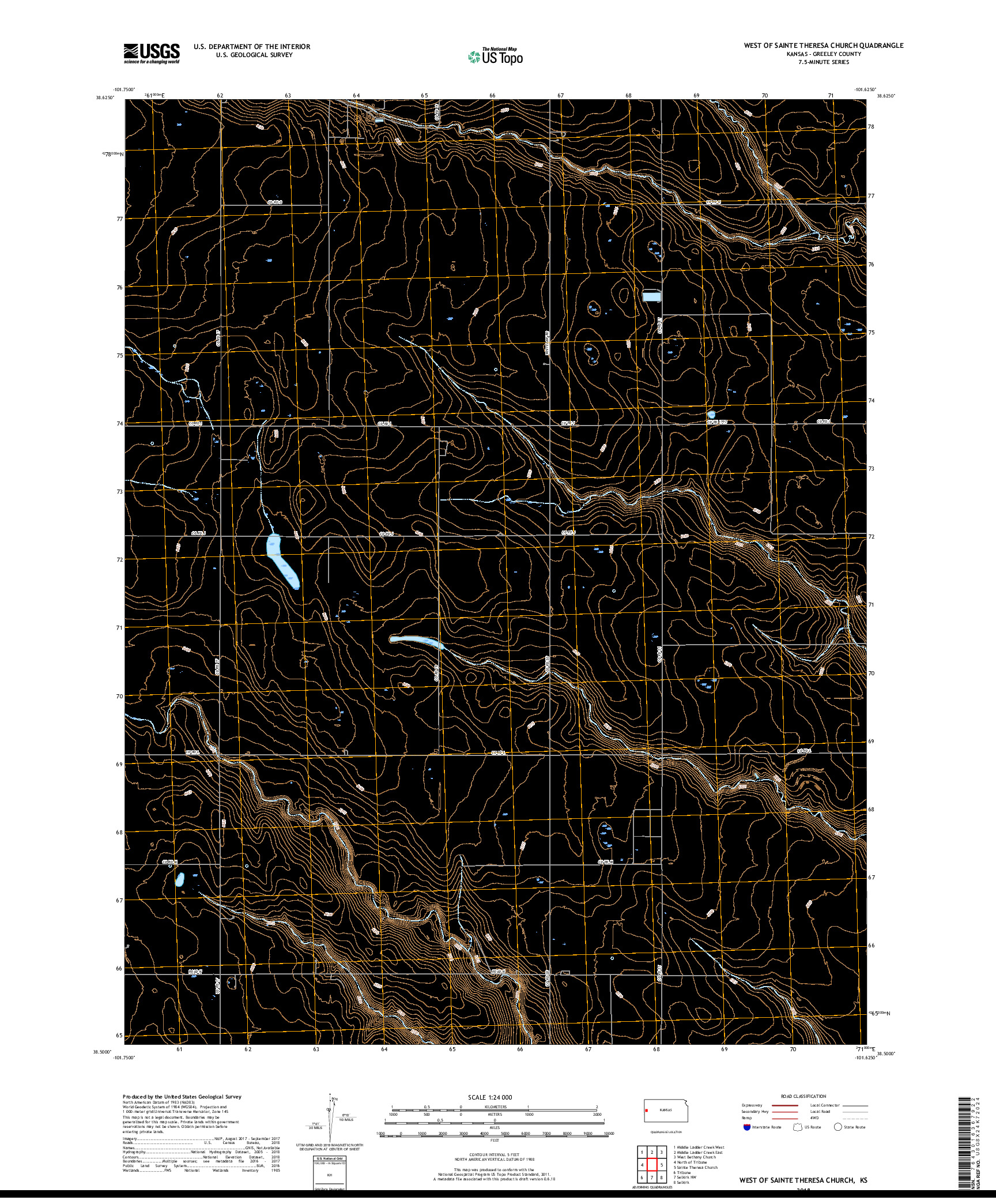 USGS US TOPO 7.5-MINUTE MAP FOR WEST OF SAINTE THERESA CHURCH, KS 2018