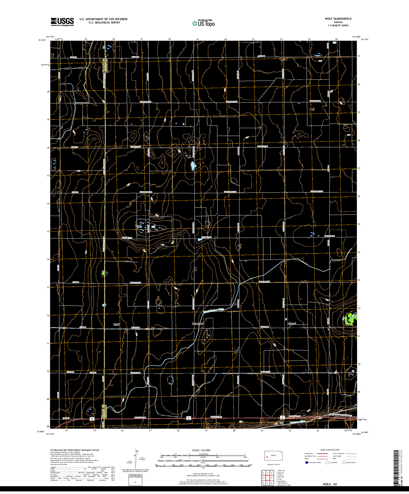 USGS US TOPO 7.5-MINUTE MAP FOR WOLF, KS 2018