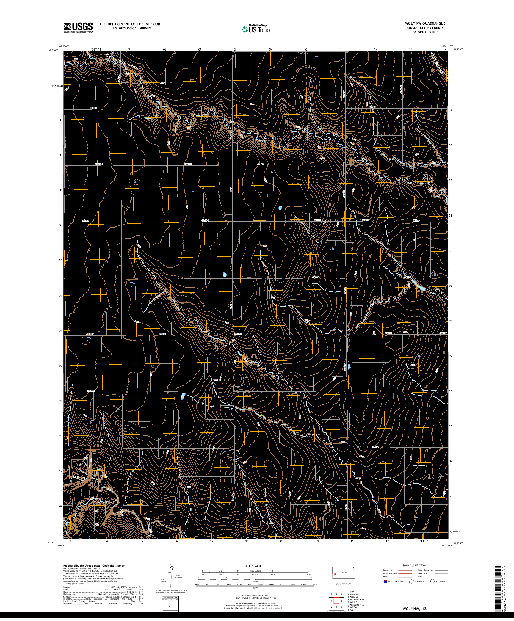 USGS US TOPO 7.5-MINUTE MAP FOR WOLF NW, KS 2018