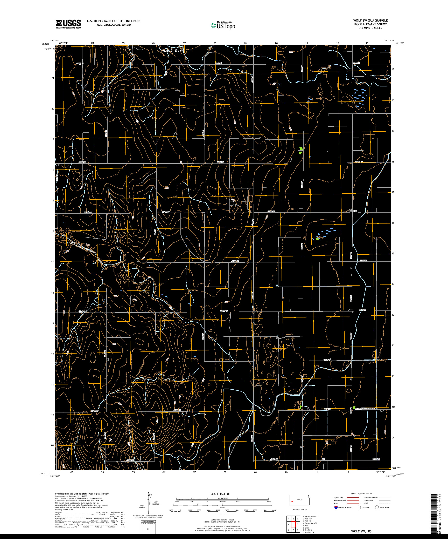 USGS US TOPO 7.5-MINUTE MAP FOR WOLF SW, KS 2018