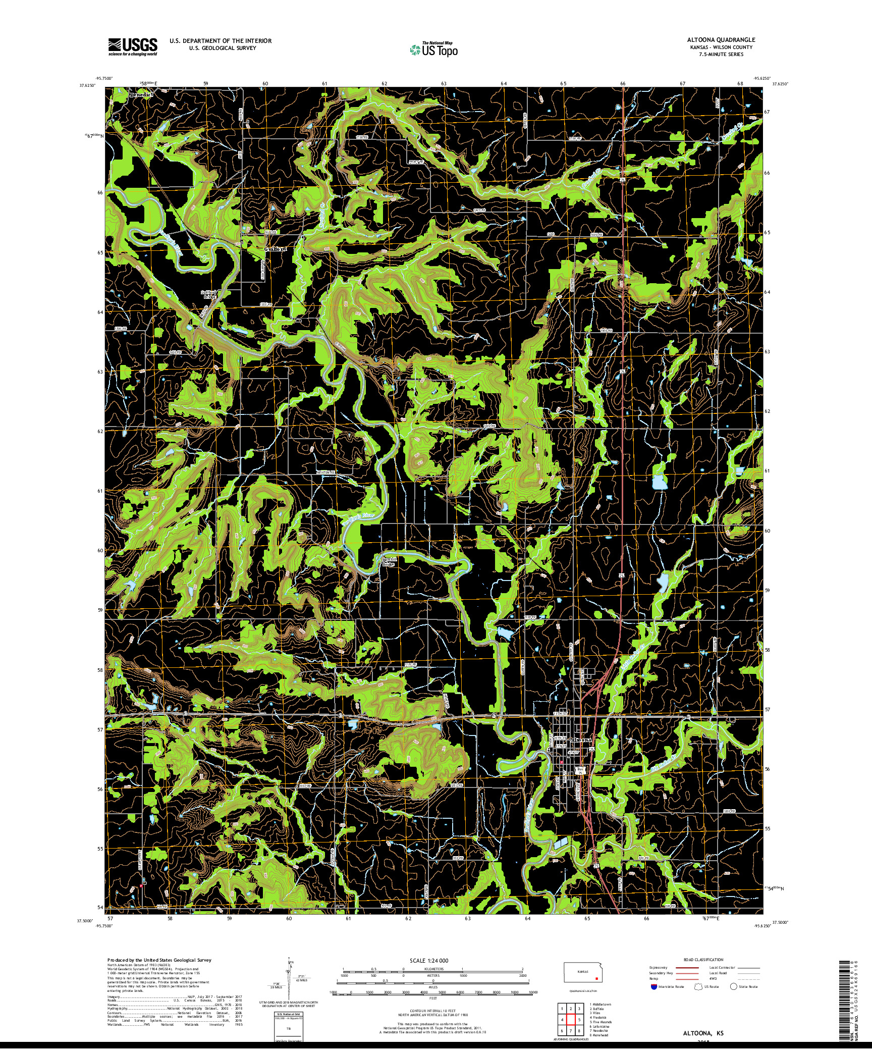 USGS US TOPO 7.5-MINUTE MAP FOR ALTOONA, KS 2018