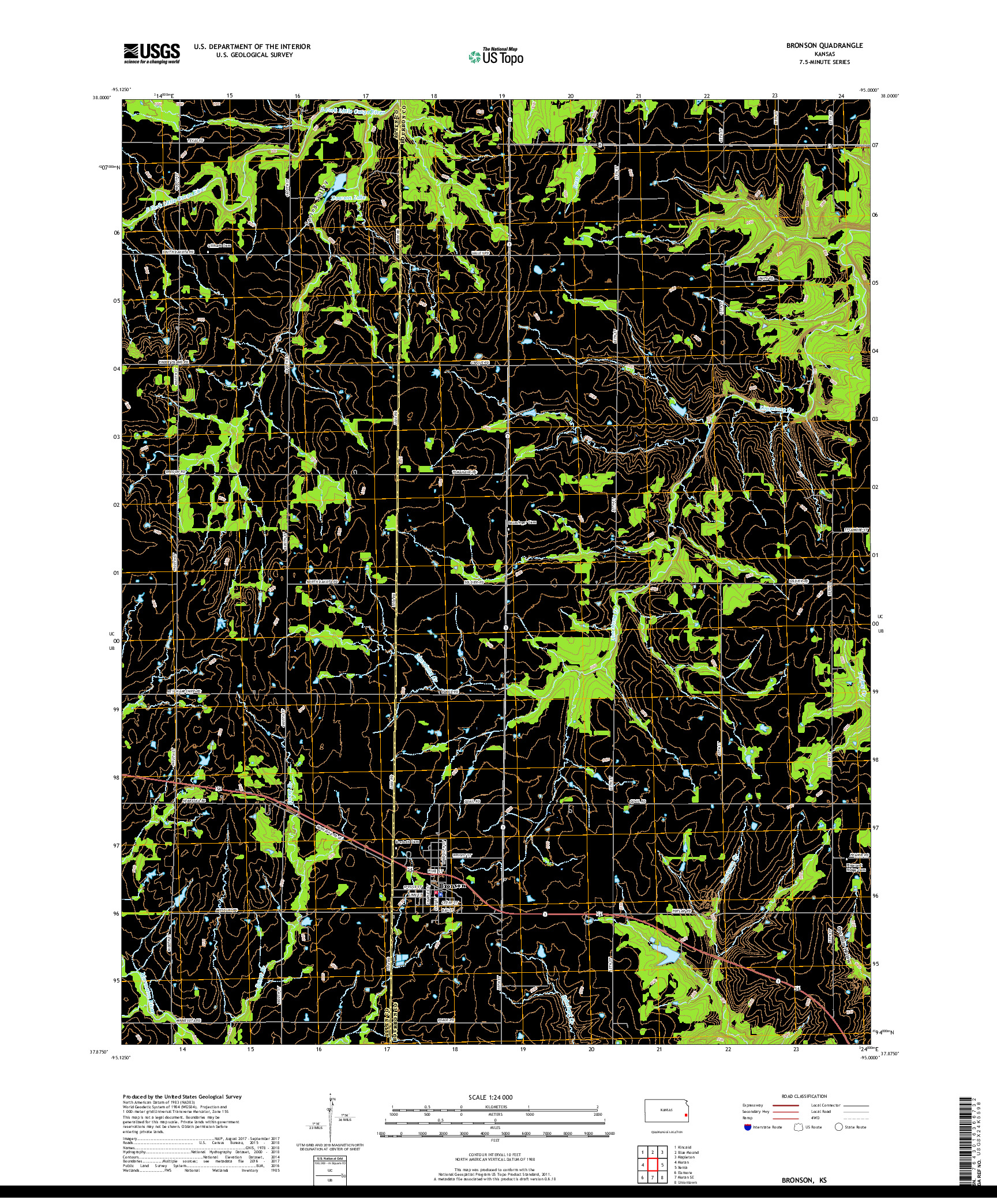 USGS US TOPO 7.5-MINUTE MAP FOR BRONSON, KS 2018