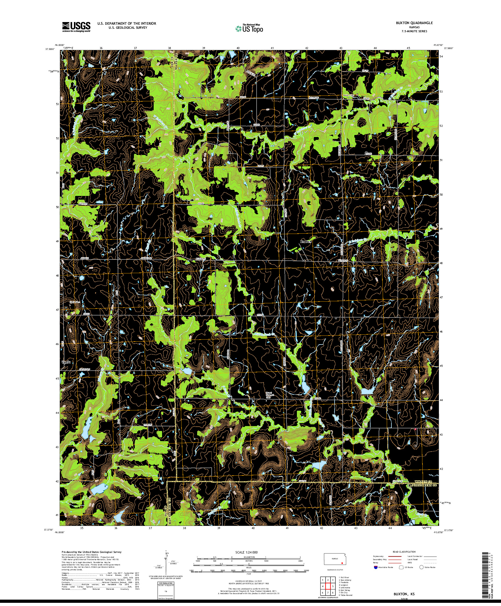 USGS US TOPO 7.5-MINUTE MAP FOR BUXTON, KS 2018