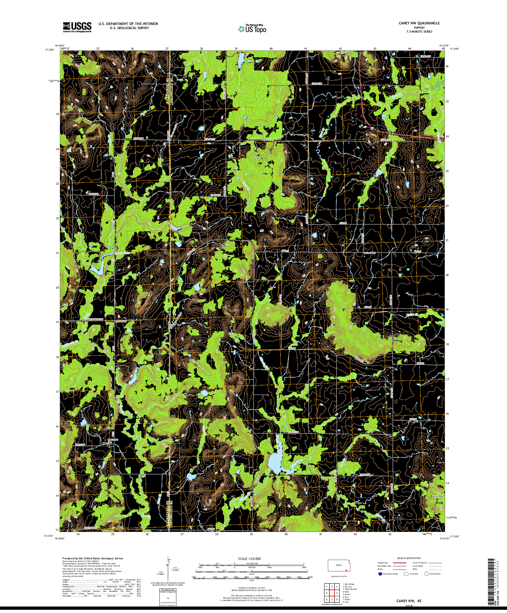 USGS US TOPO 7.5-MINUTE MAP FOR CANEY NW, KS 2018