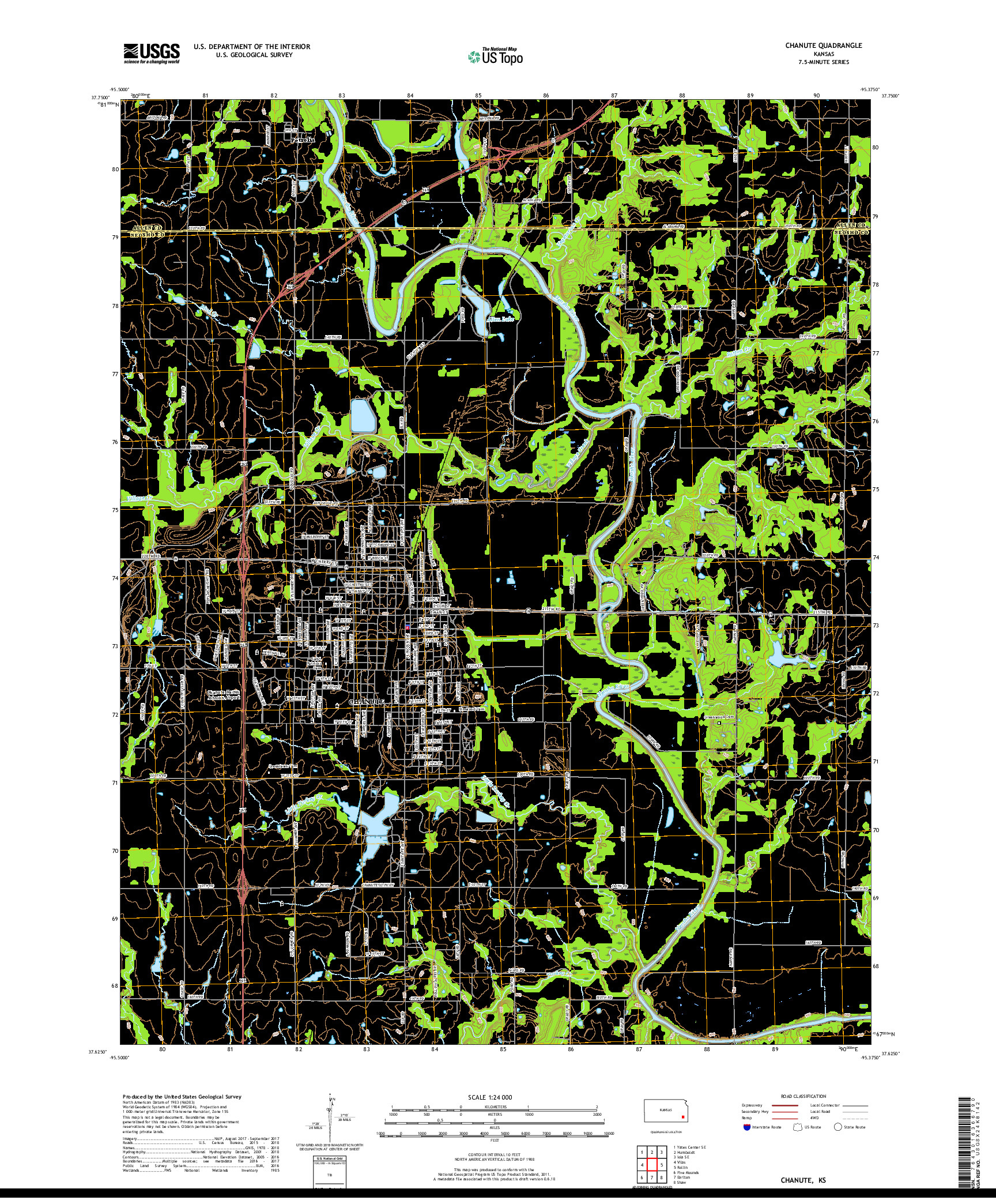 USGS US TOPO 7.5-MINUTE MAP FOR CHANUTE, KS 2018