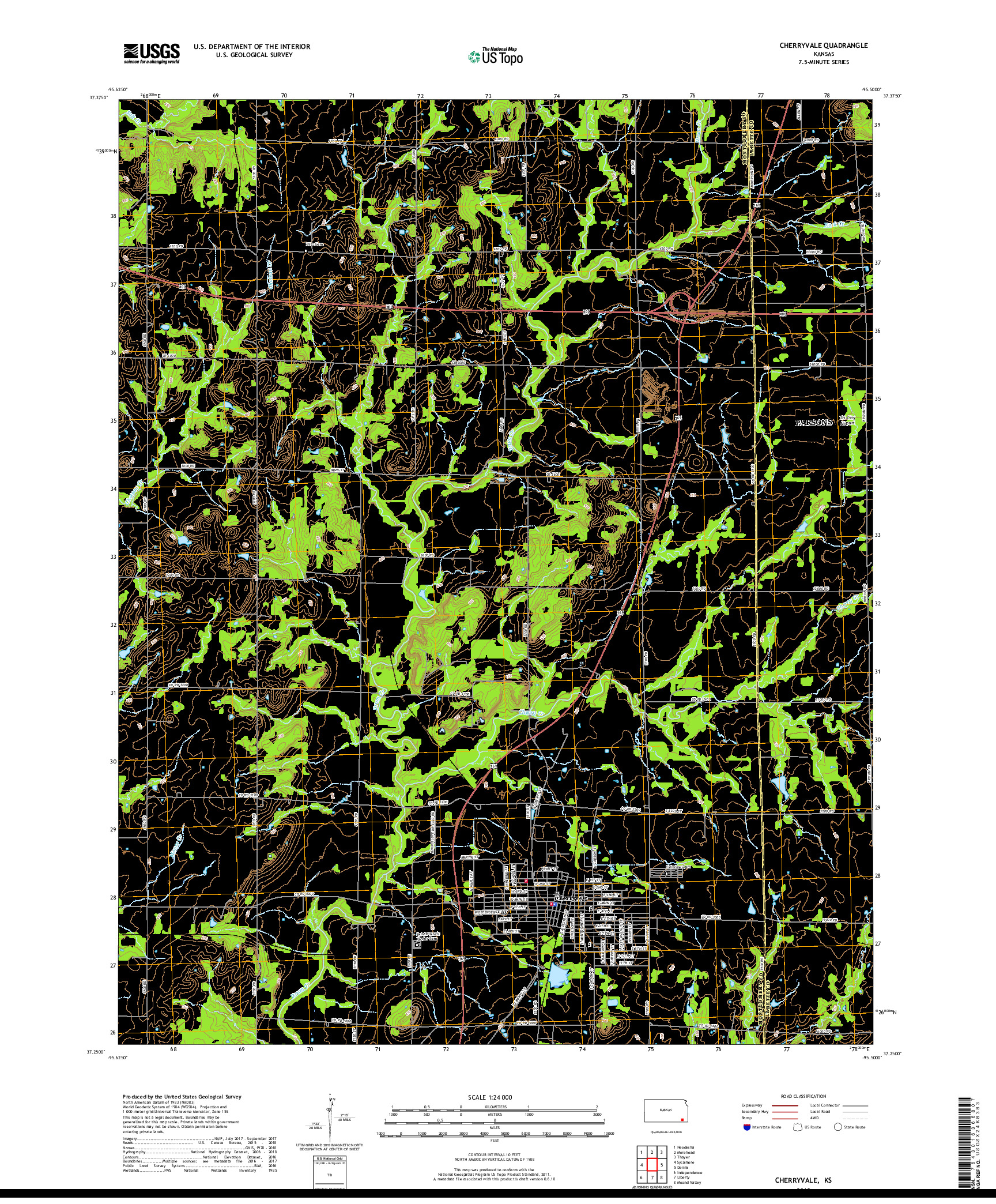 USGS US TOPO 7.5-MINUTE MAP FOR CHERRYVALE, KS 2018