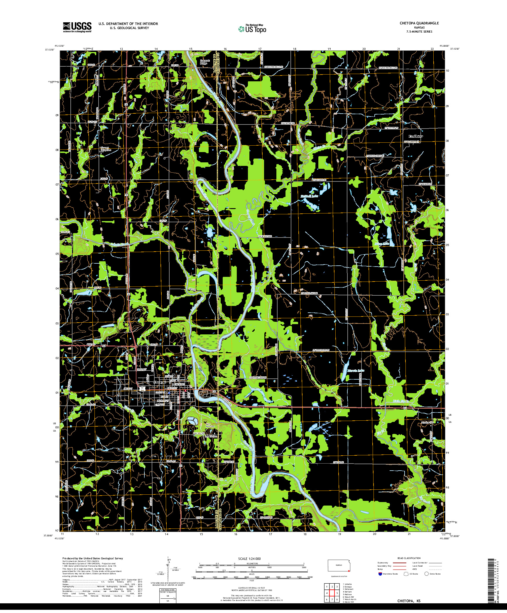 USGS US TOPO 7.5-MINUTE MAP FOR CHETOPA, KS 2018
