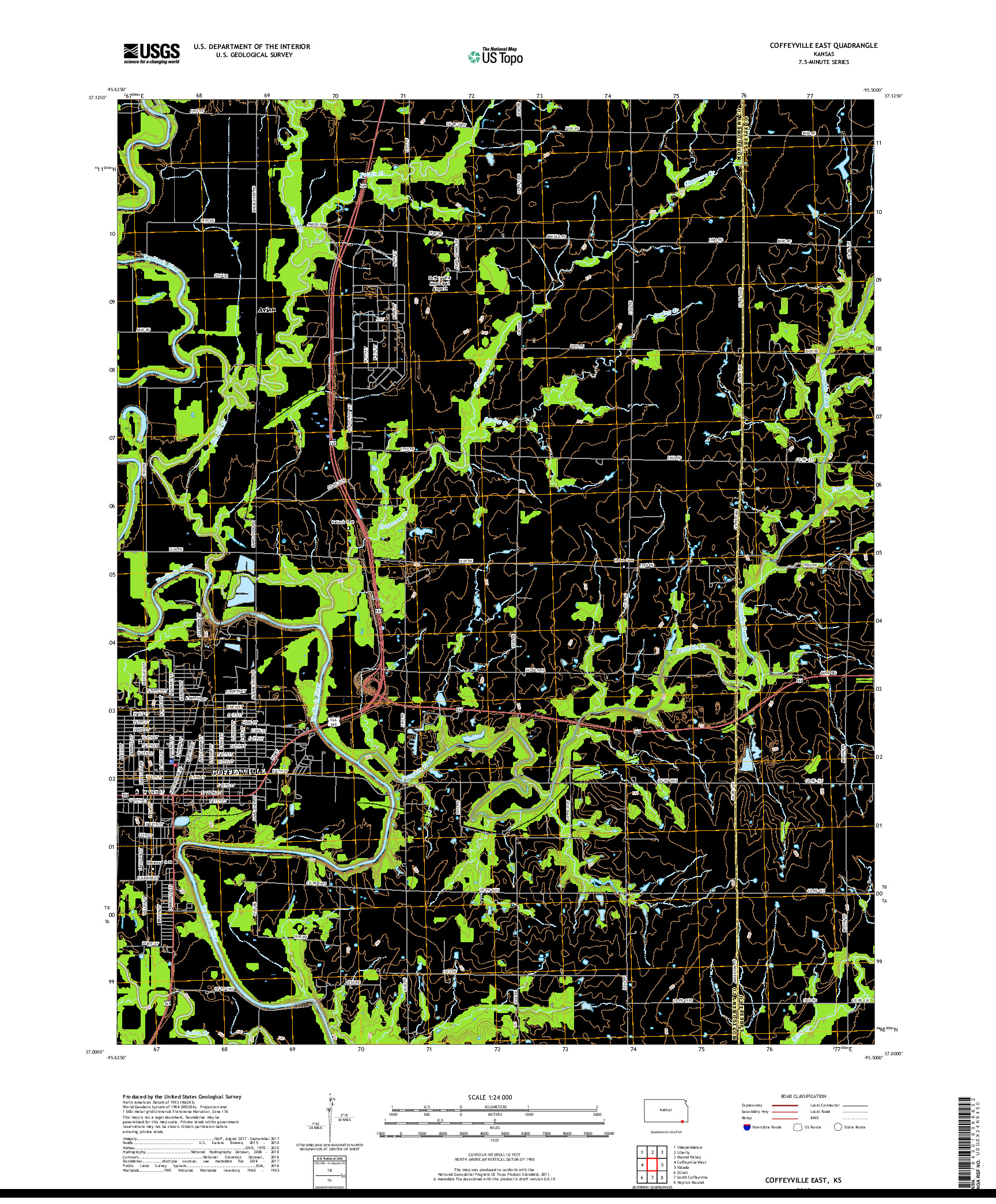 USGS US TOPO 7.5-MINUTE MAP FOR COFFEYVILLE EAST, KS 2018