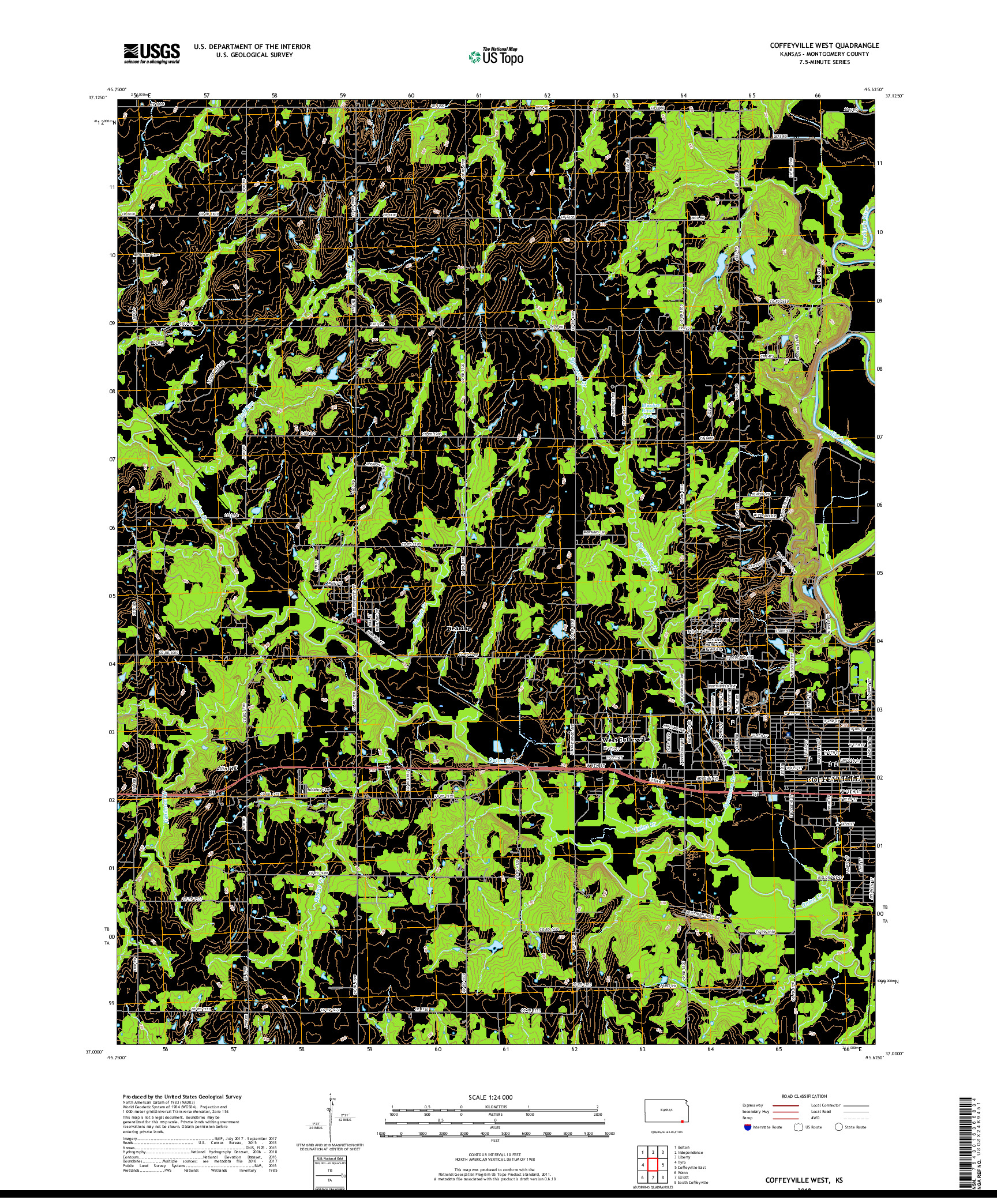 USGS US TOPO 7.5-MINUTE MAP FOR COFFEYVILLE WEST, KS 2018