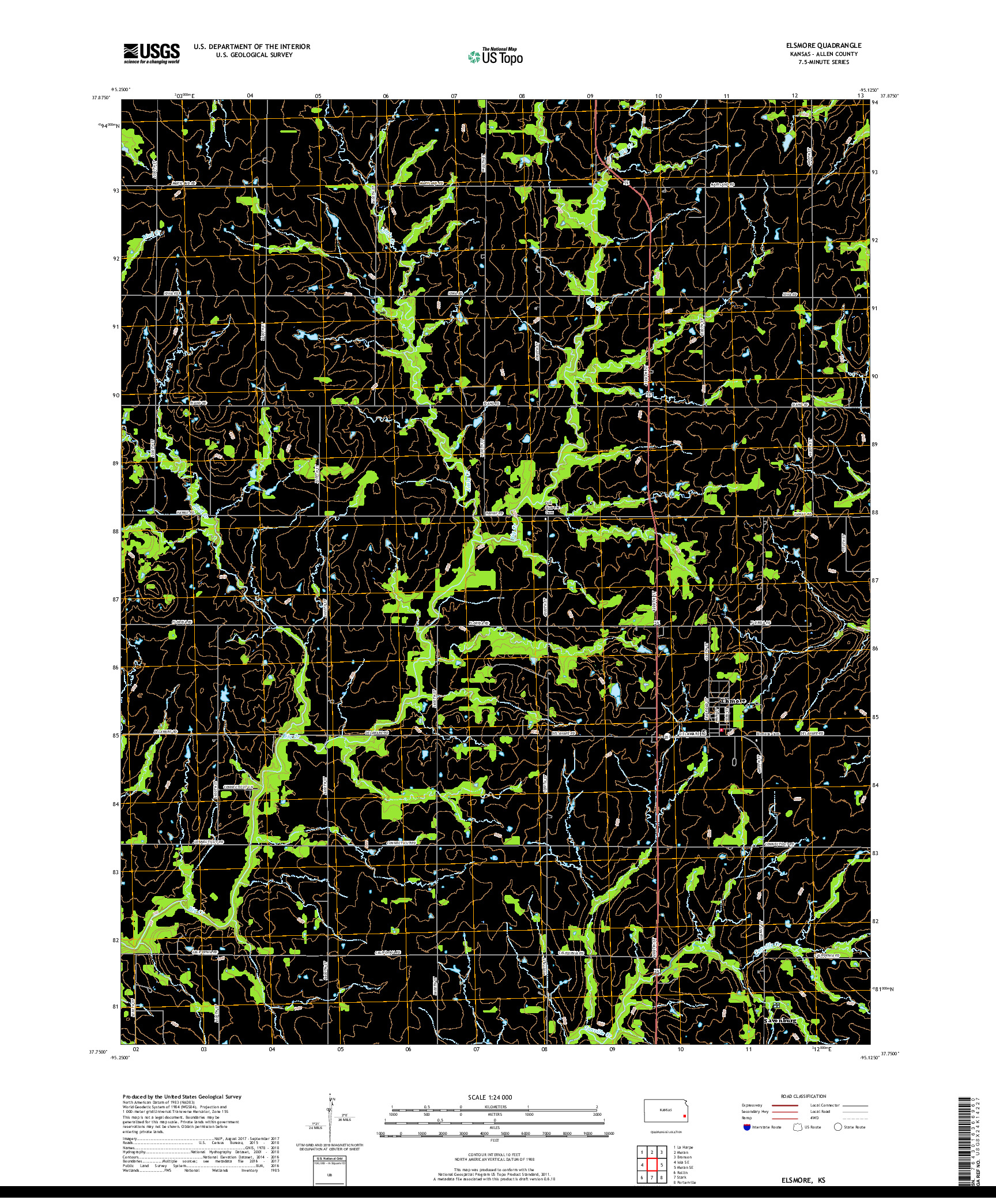 USGS US TOPO 7.5-MINUTE MAP FOR ELSMORE, KS 2018