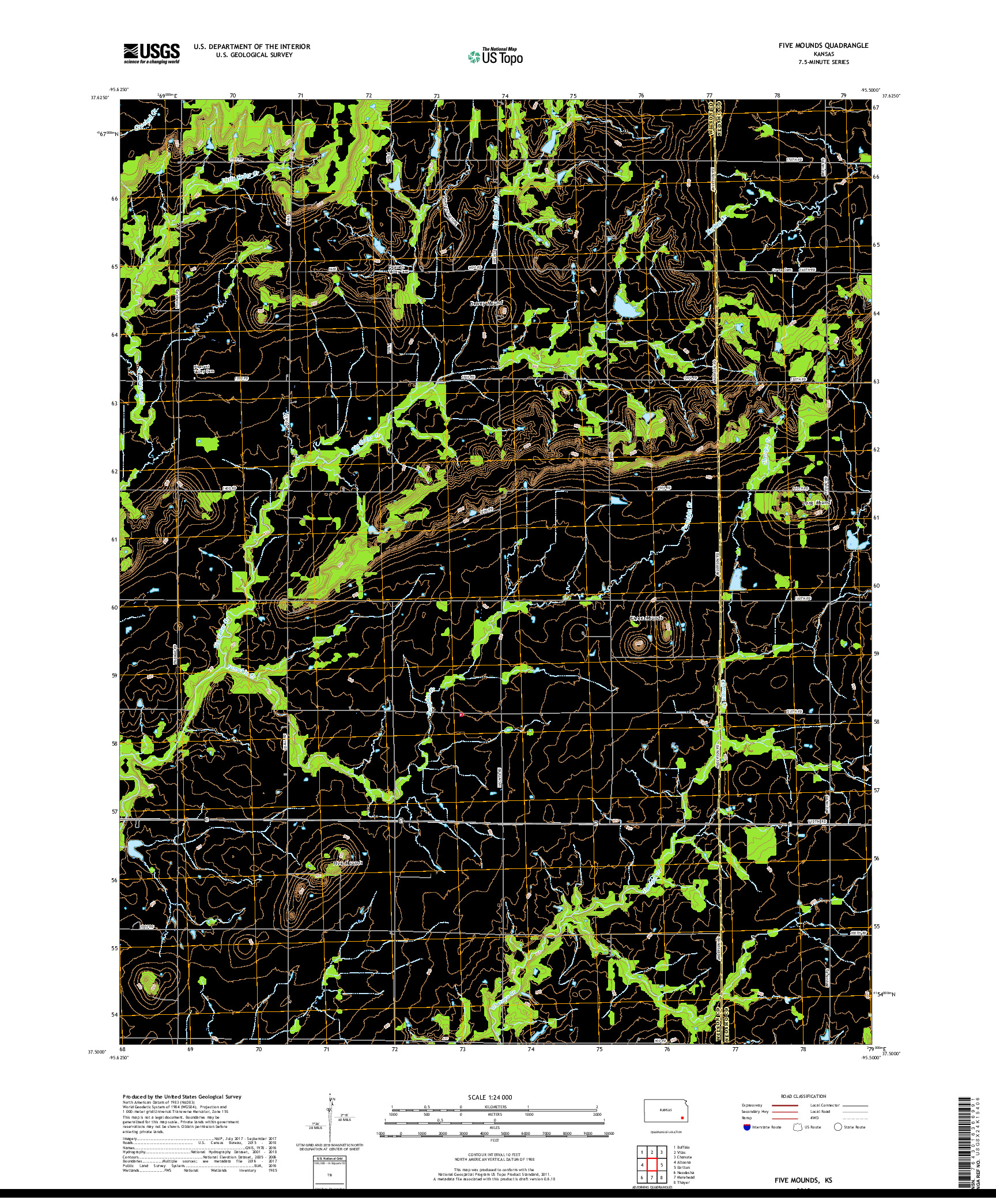 USGS US TOPO 7.5-MINUTE MAP FOR FIVE MOUNDS, KS 2018