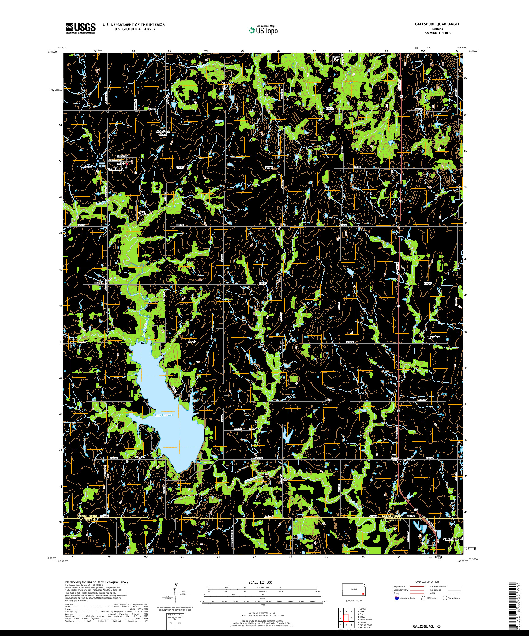 USGS US TOPO 7.5-MINUTE MAP FOR GALESBURG, KS 2018