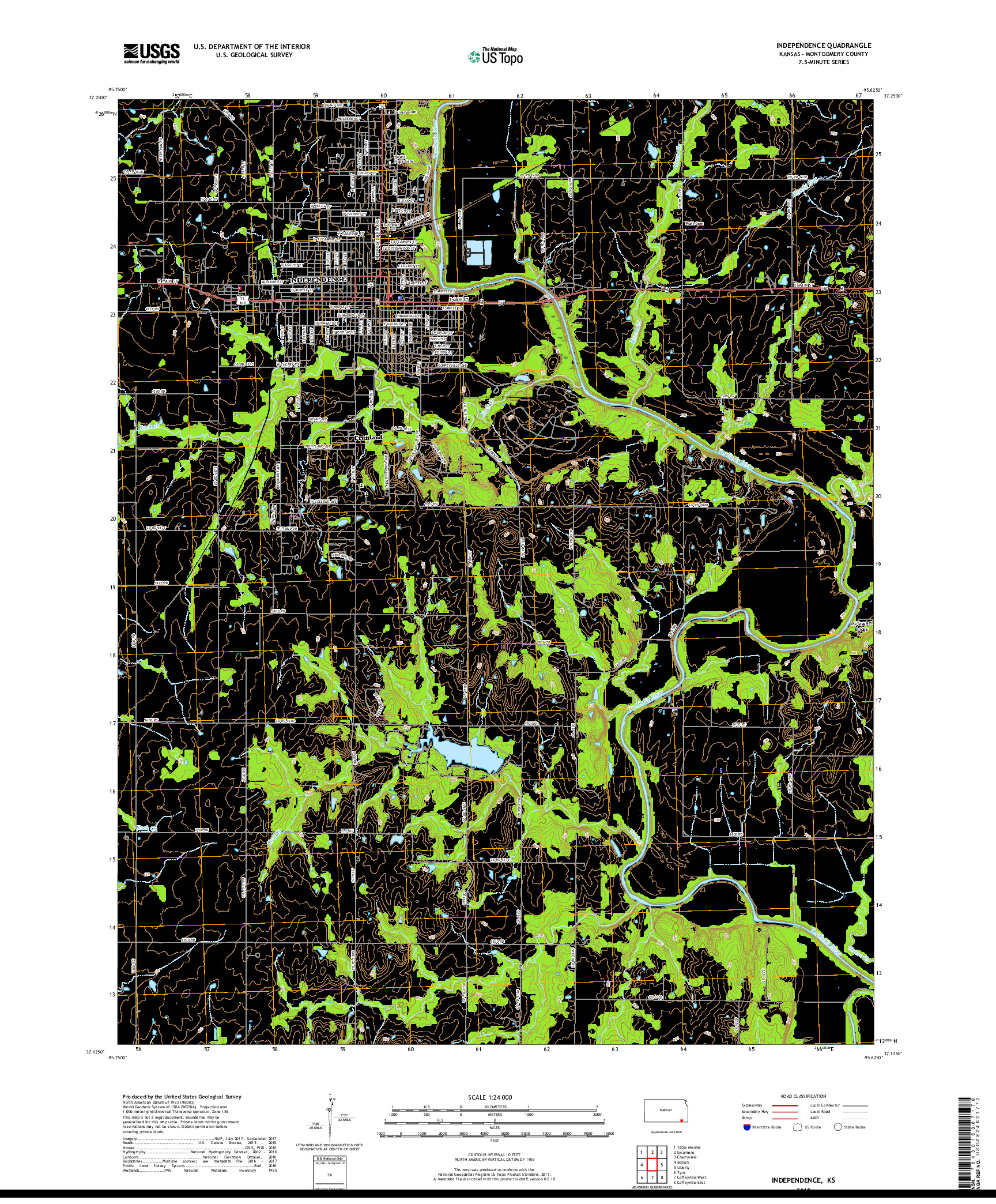 USGS US TOPO 7.5-MINUTE MAP FOR INDEPENDENCE, KS 2018