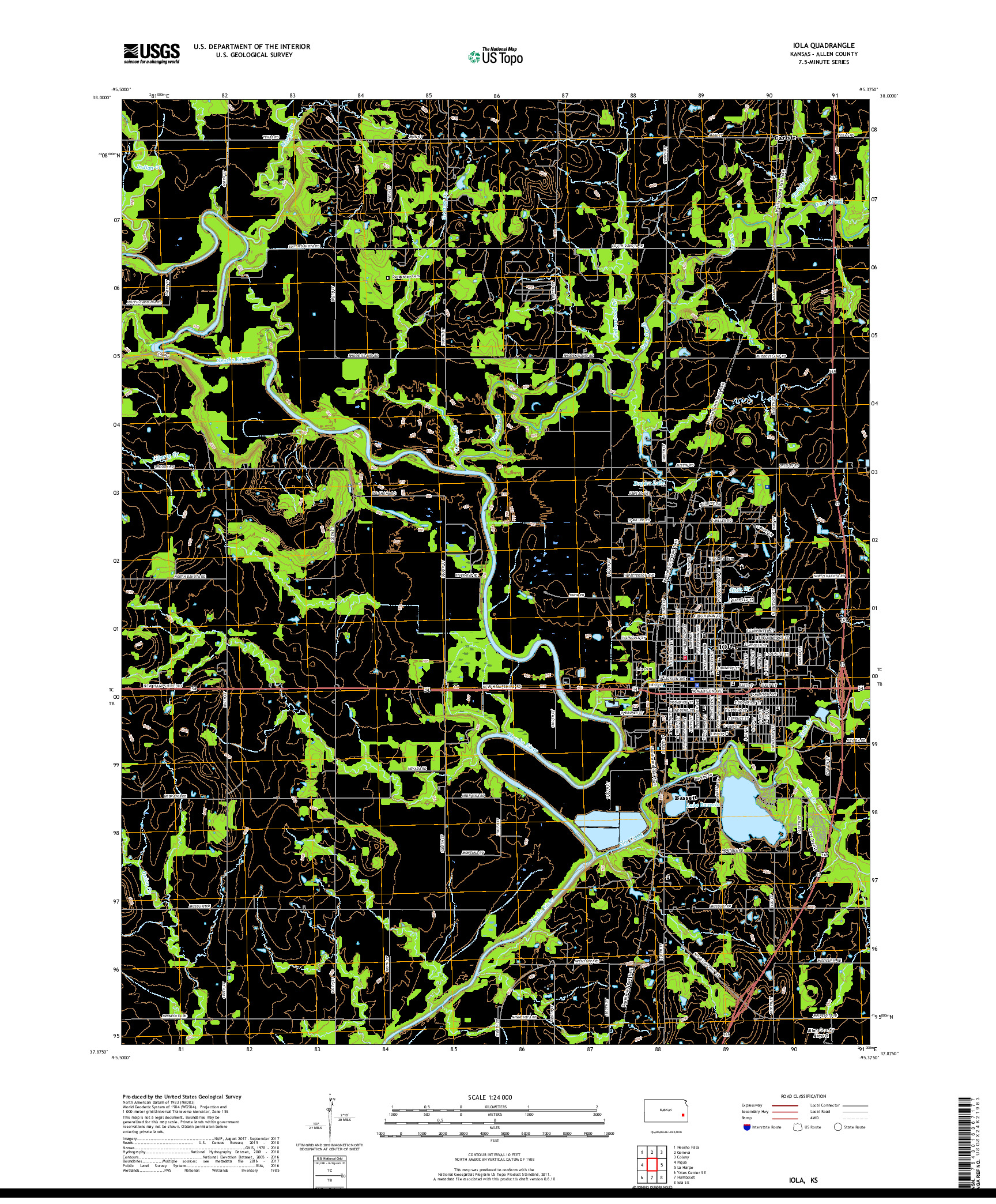 USGS US TOPO 7.5-MINUTE MAP FOR IOLA, KS 2018