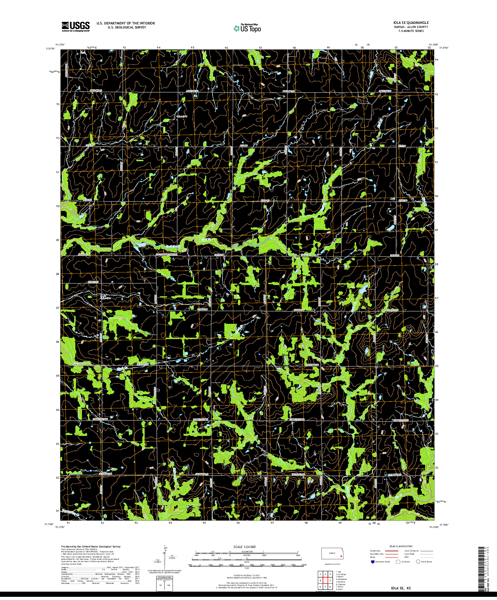 USGS US TOPO 7.5-MINUTE MAP FOR IOLA SE, KS 2018