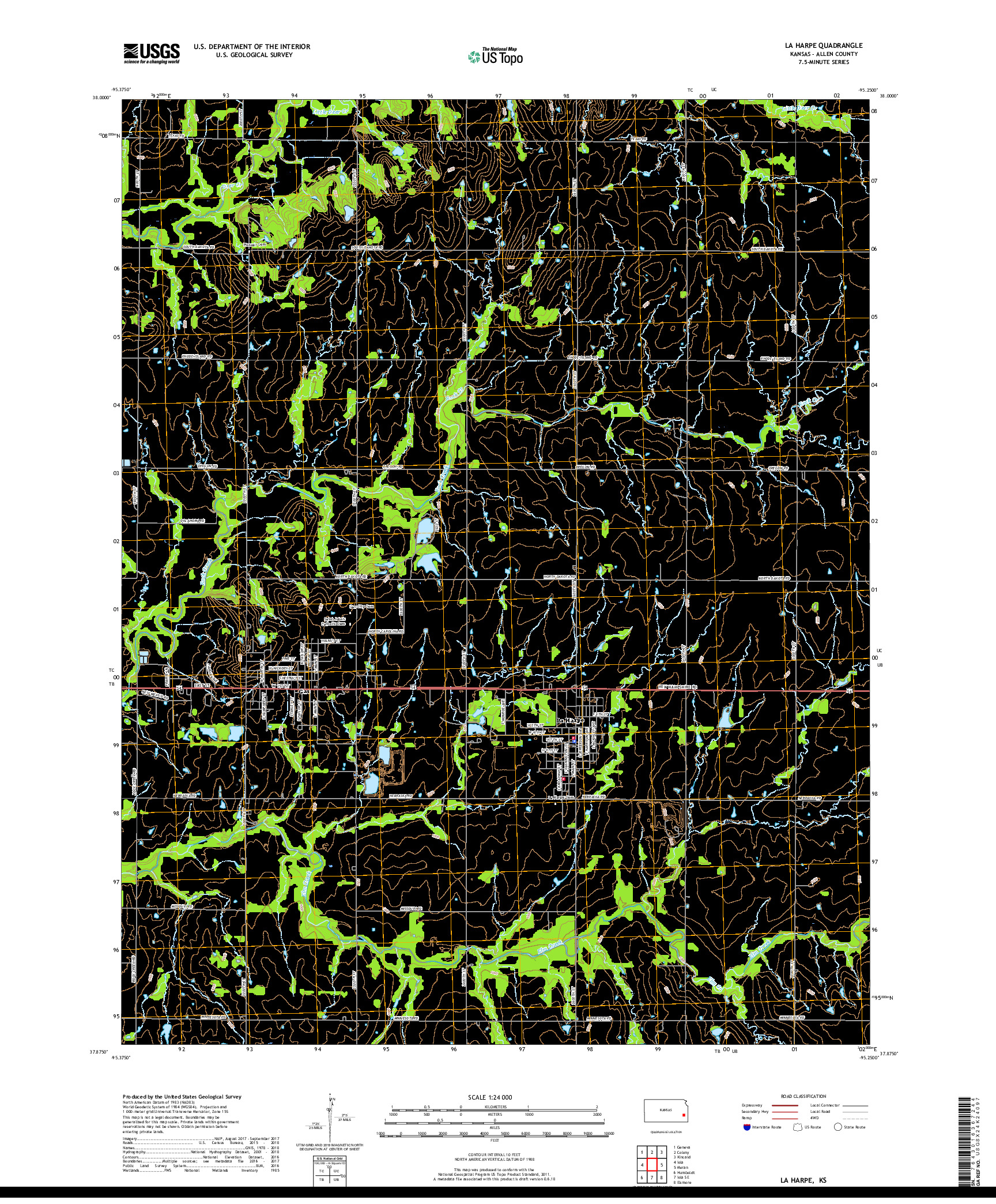 USGS US TOPO 7.5-MINUTE MAP FOR LA HARPE, KS 2018