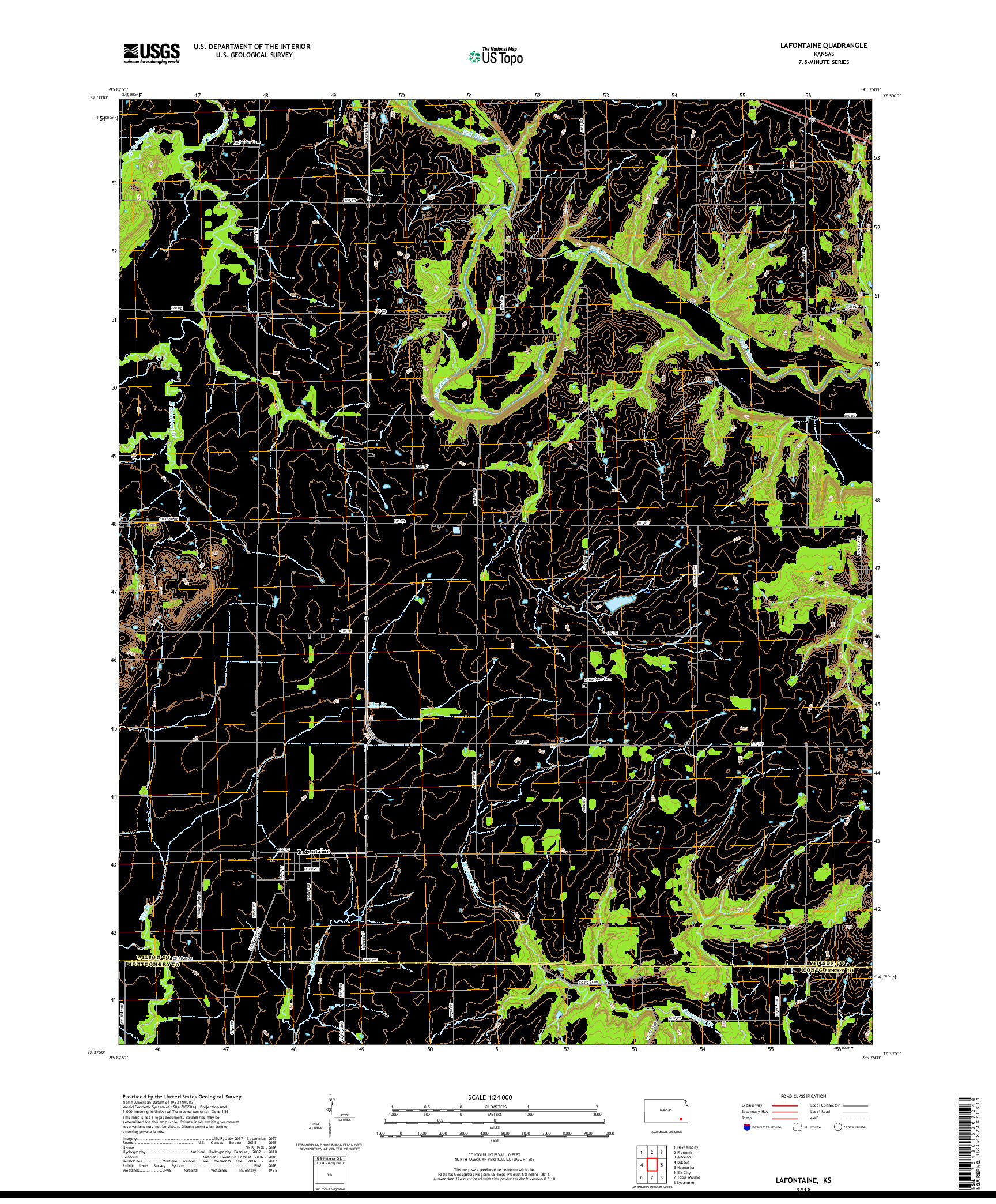 USGS US TOPO 7.5-MINUTE MAP FOR LAFONTAINE, KS 2018