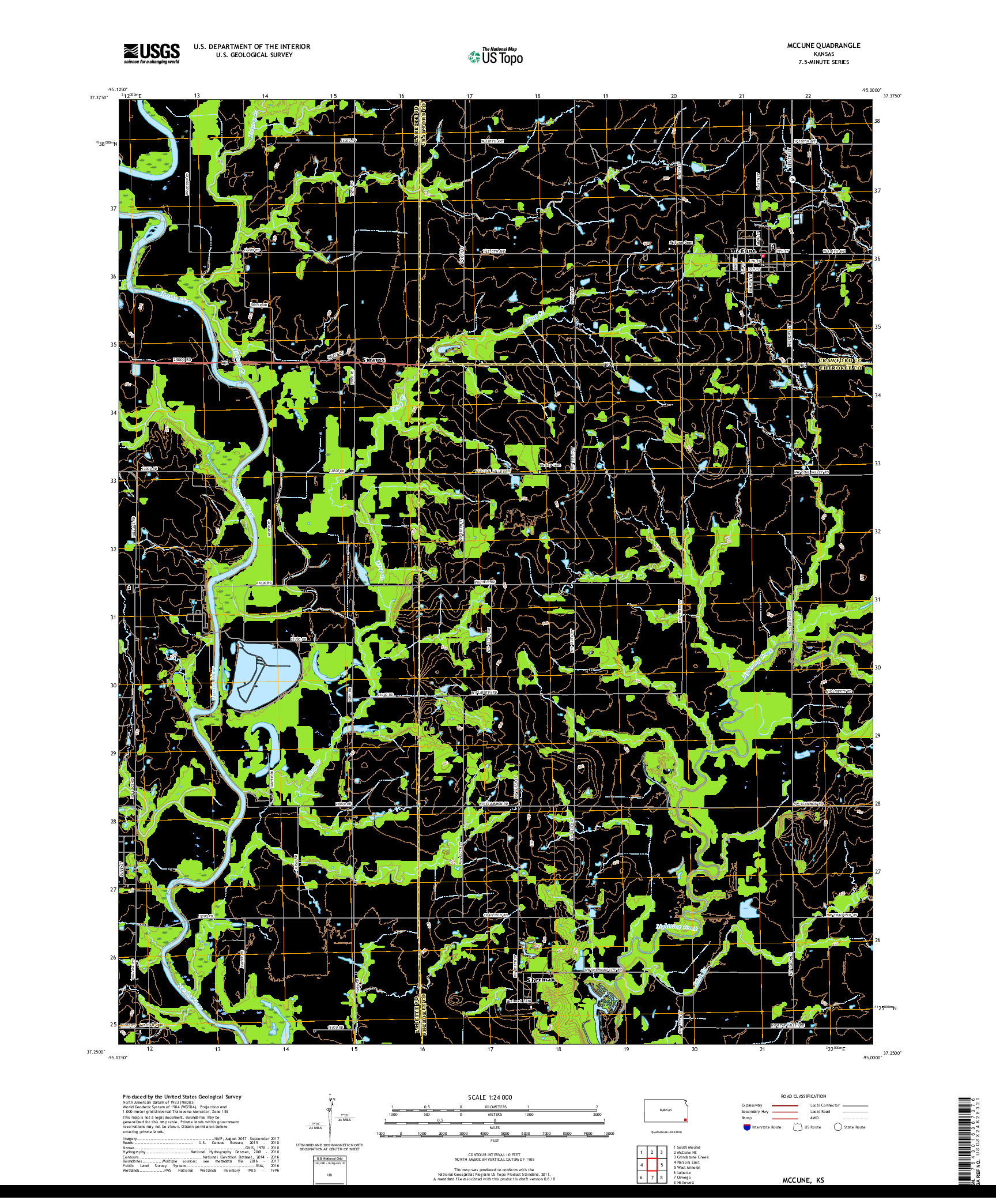 USGS US TOPO 7.5-MINUTE MAP FOR MCCUNE, KS 2018