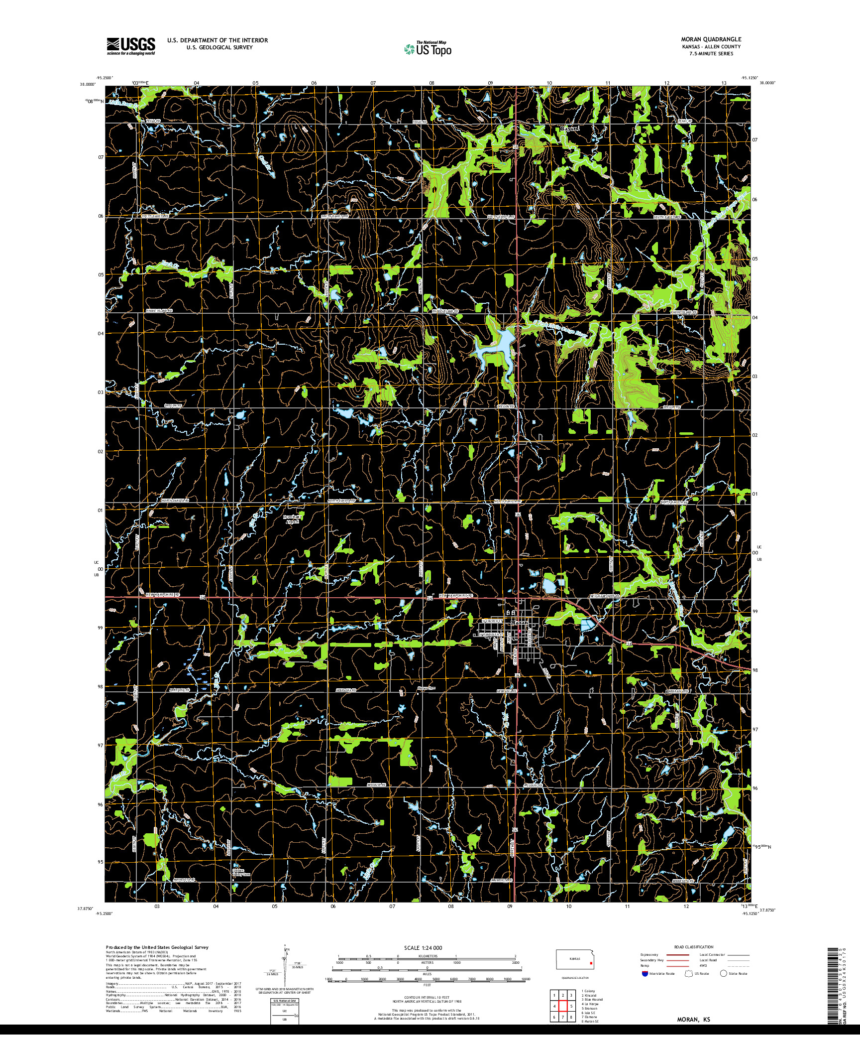 USGS US TOPO 7.5-MINUTE MAP FOR MORAN, KS 2018