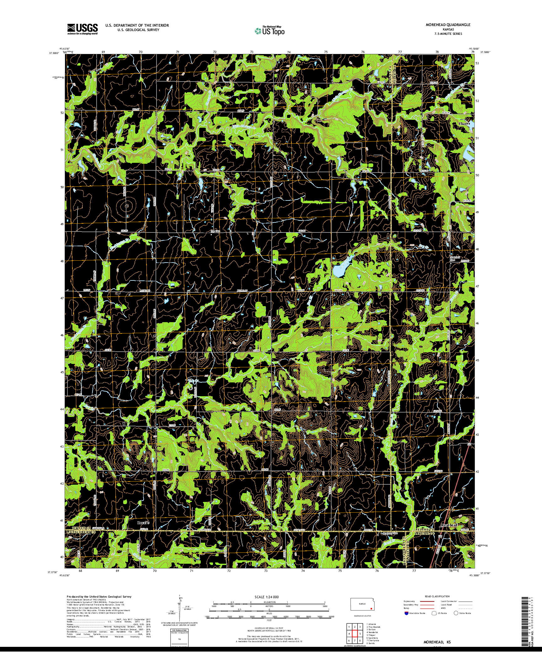 USGS US TOPO 7.5-MINUTE MAP FOR MOREHEAD, KS 2018