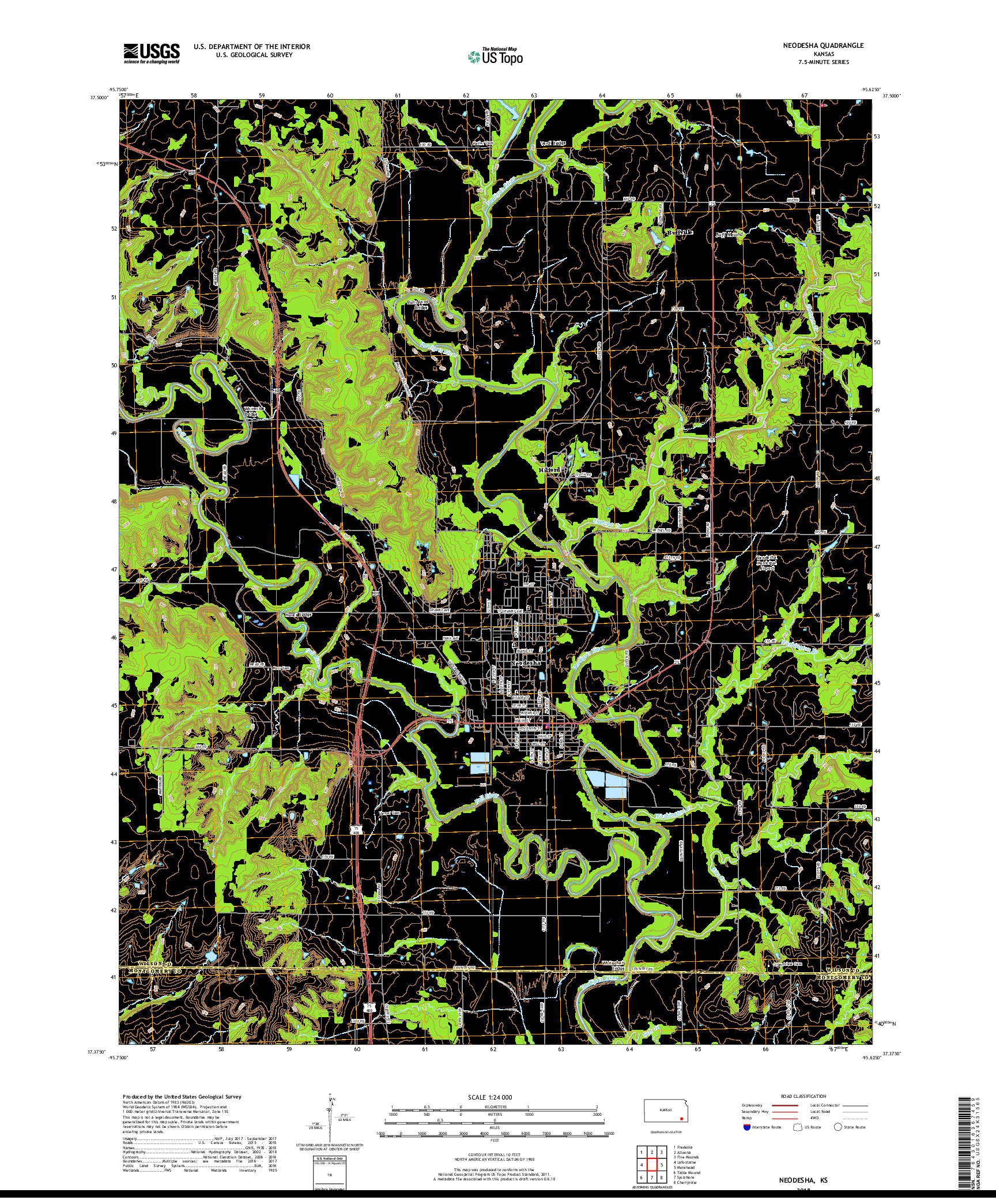 USGS US TOPO 7.5-MINUTE MAP FOR NEODESHA, KS 2018