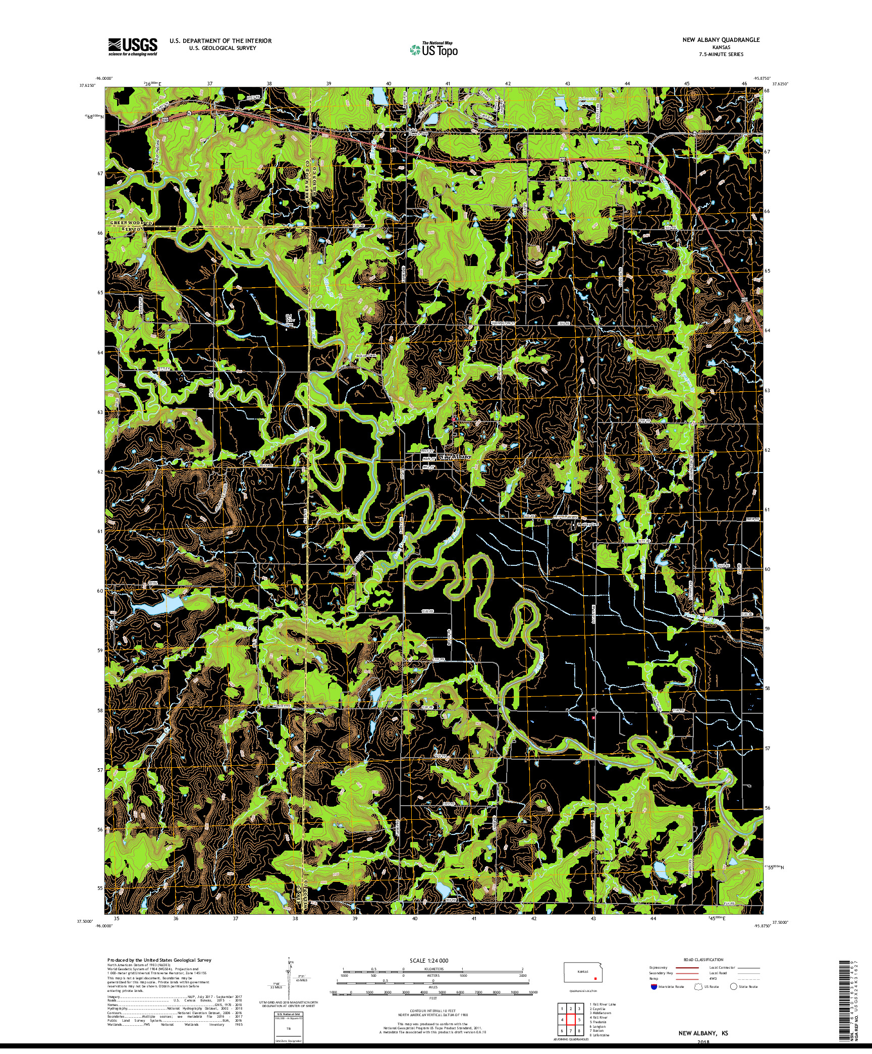 USGS US TOPO 7.5-MINUTE MAP FOR NEW ALBANY, KS 2018