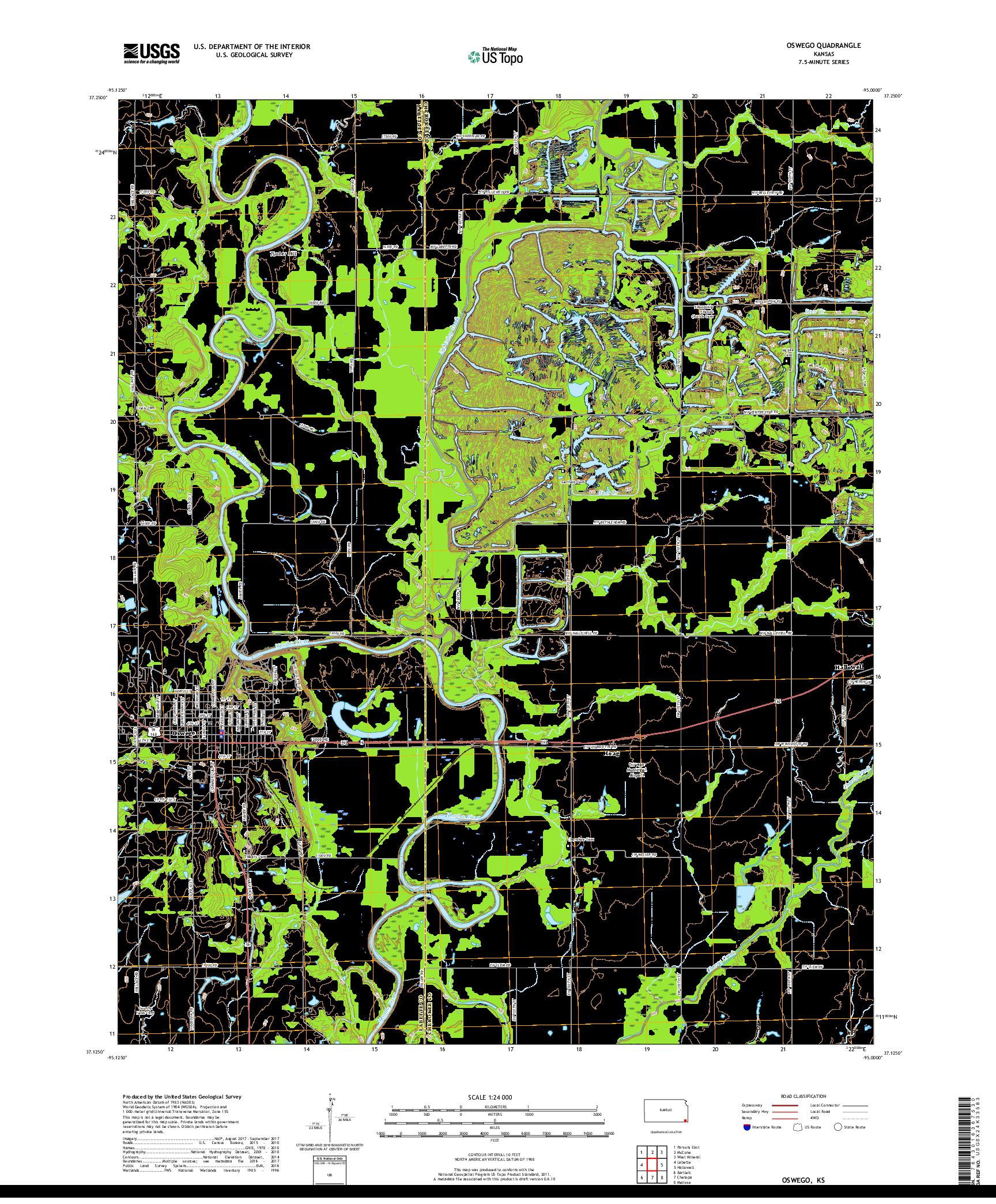 USGS US TOPO 7.5-MINUTE MAP FOR OSWEGO, KS 2018