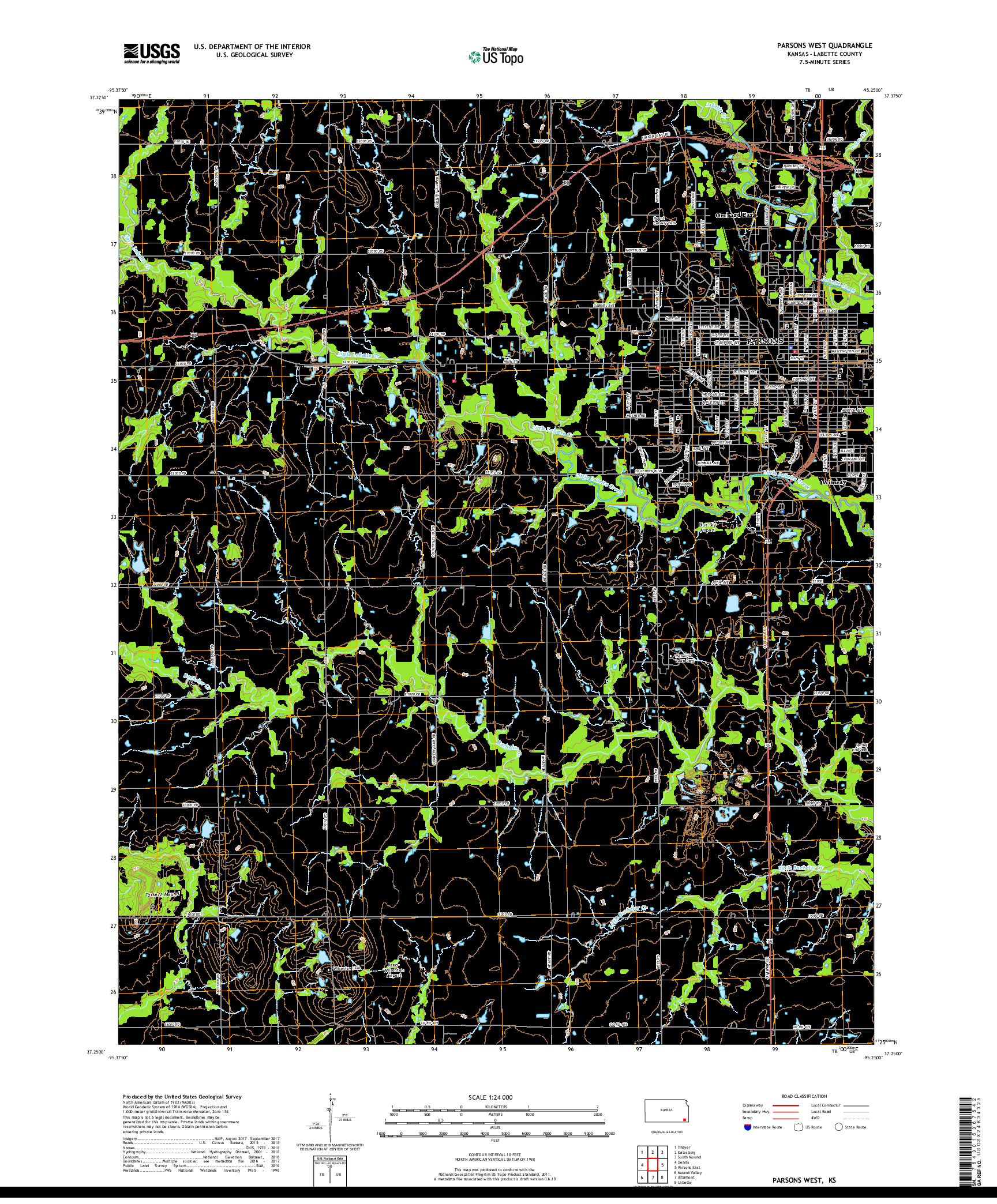 USGS US TOPO 7.5-MINUTE MAP FOR PARSONS WEST, KS 2018